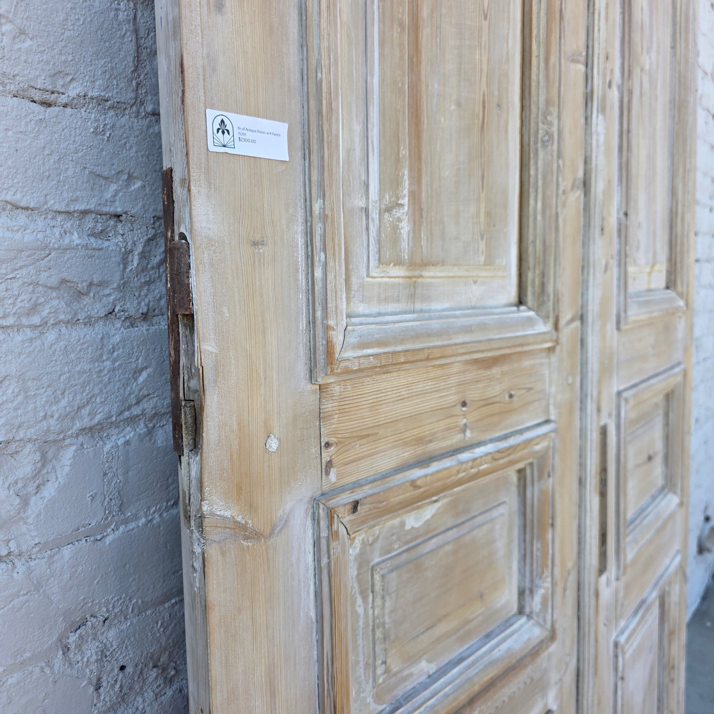 Pair of Washed Antique Wood Doors w/4 Panels