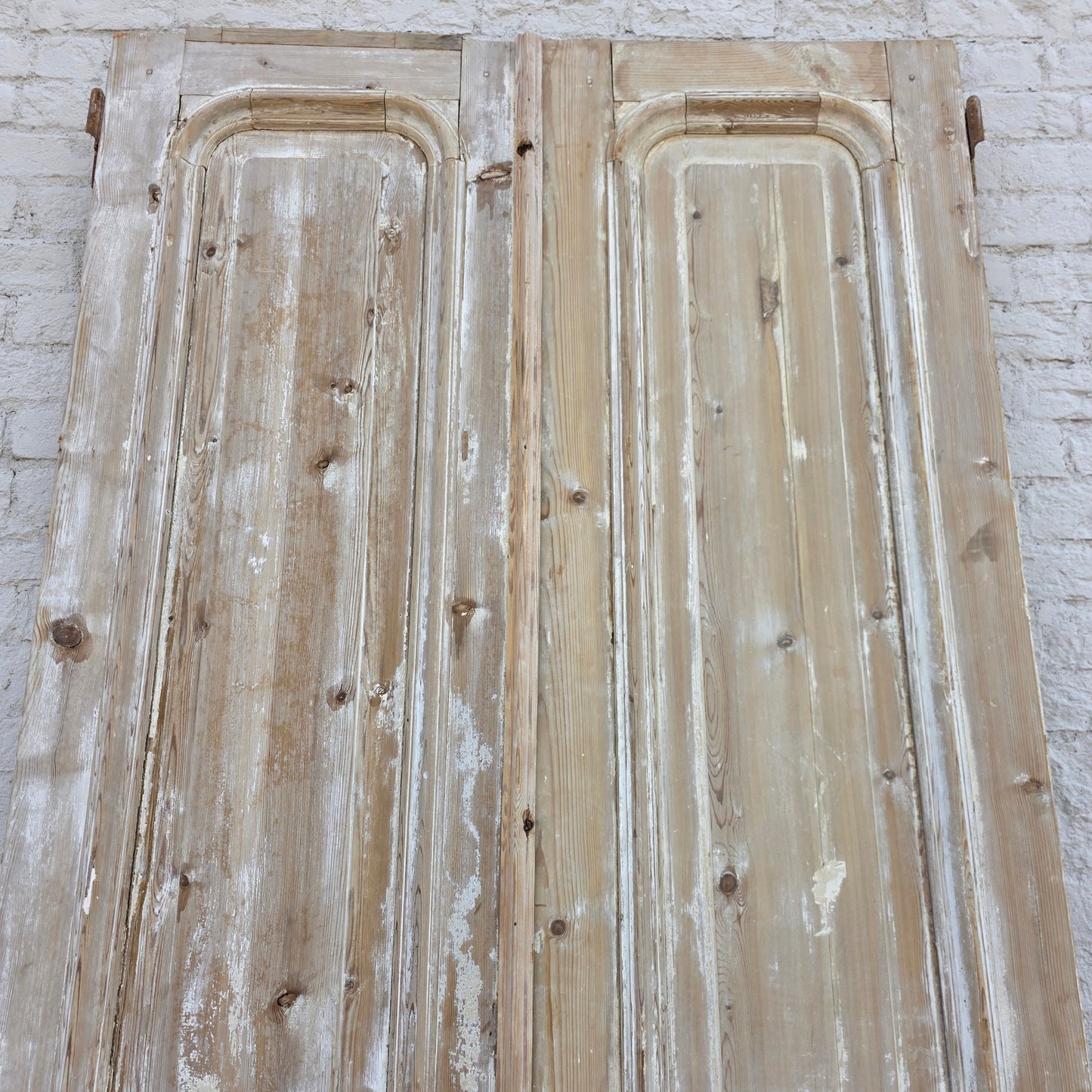 Pair of Antique Solid Wood 3 Curved Panel French Doors