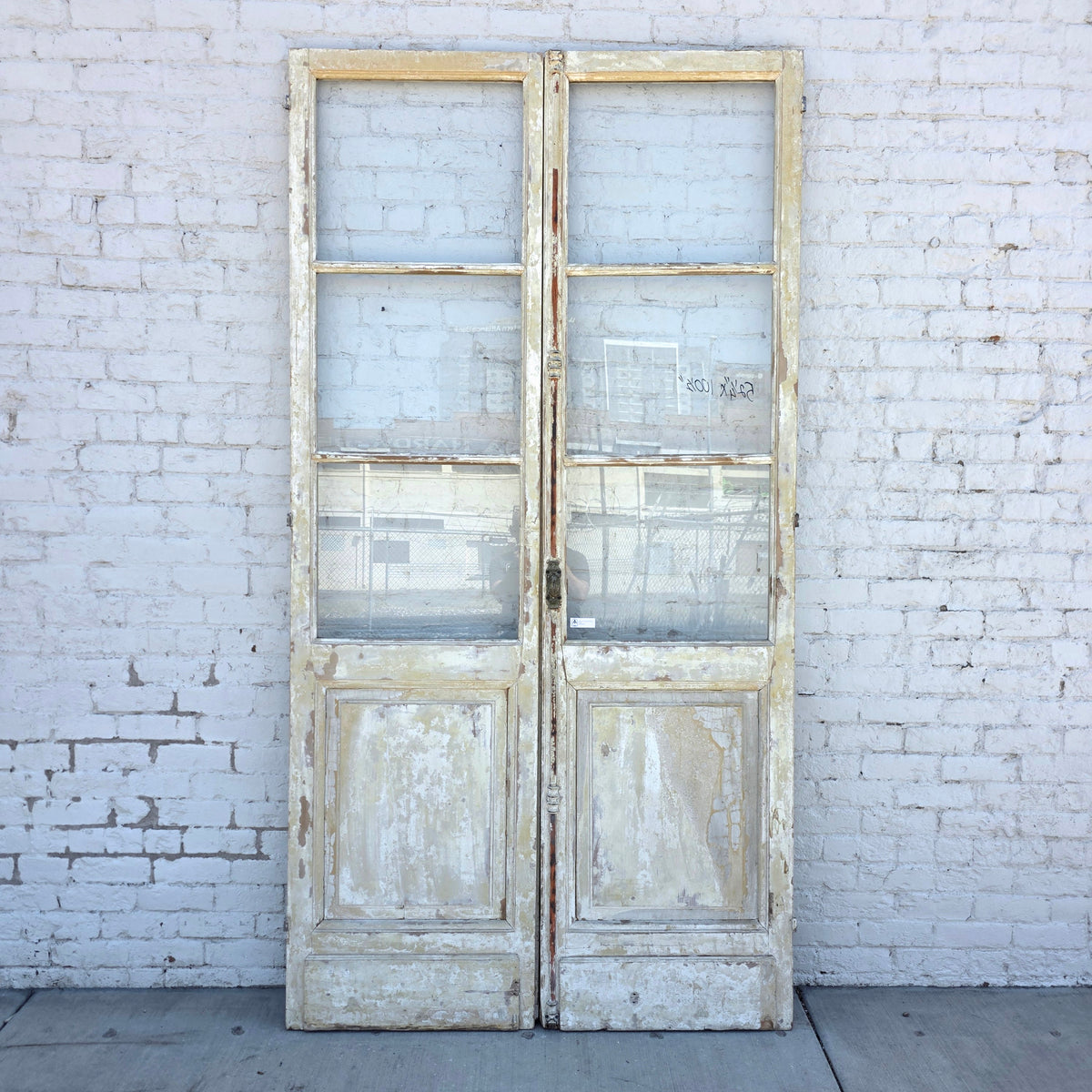 Pair of Painted Antique 6 Lite French Doors