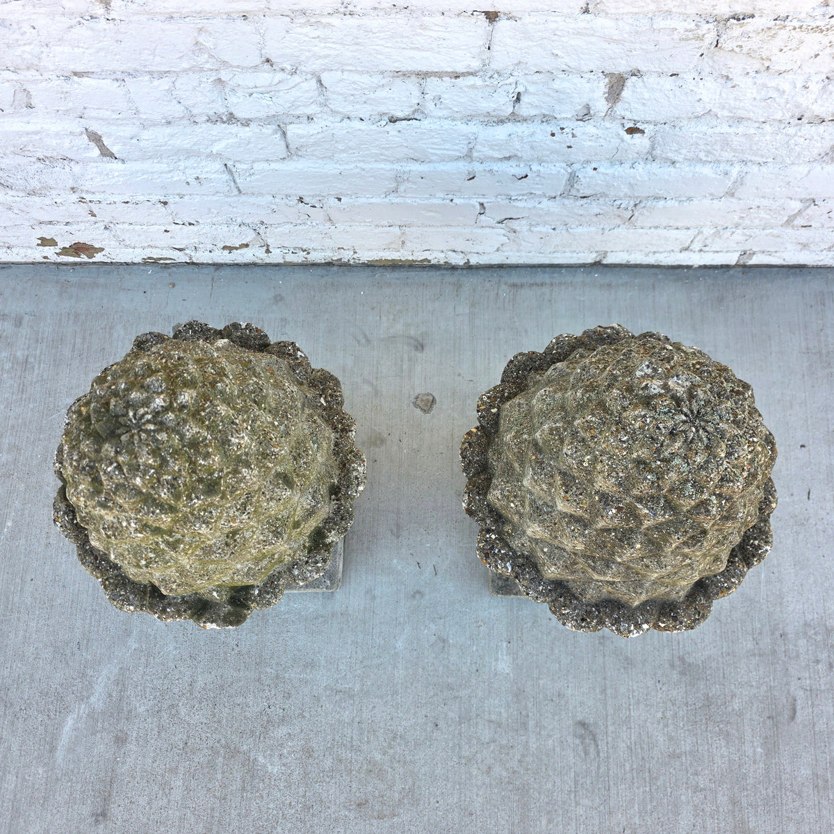 Antique Pair of Concrete Artichoke Finials