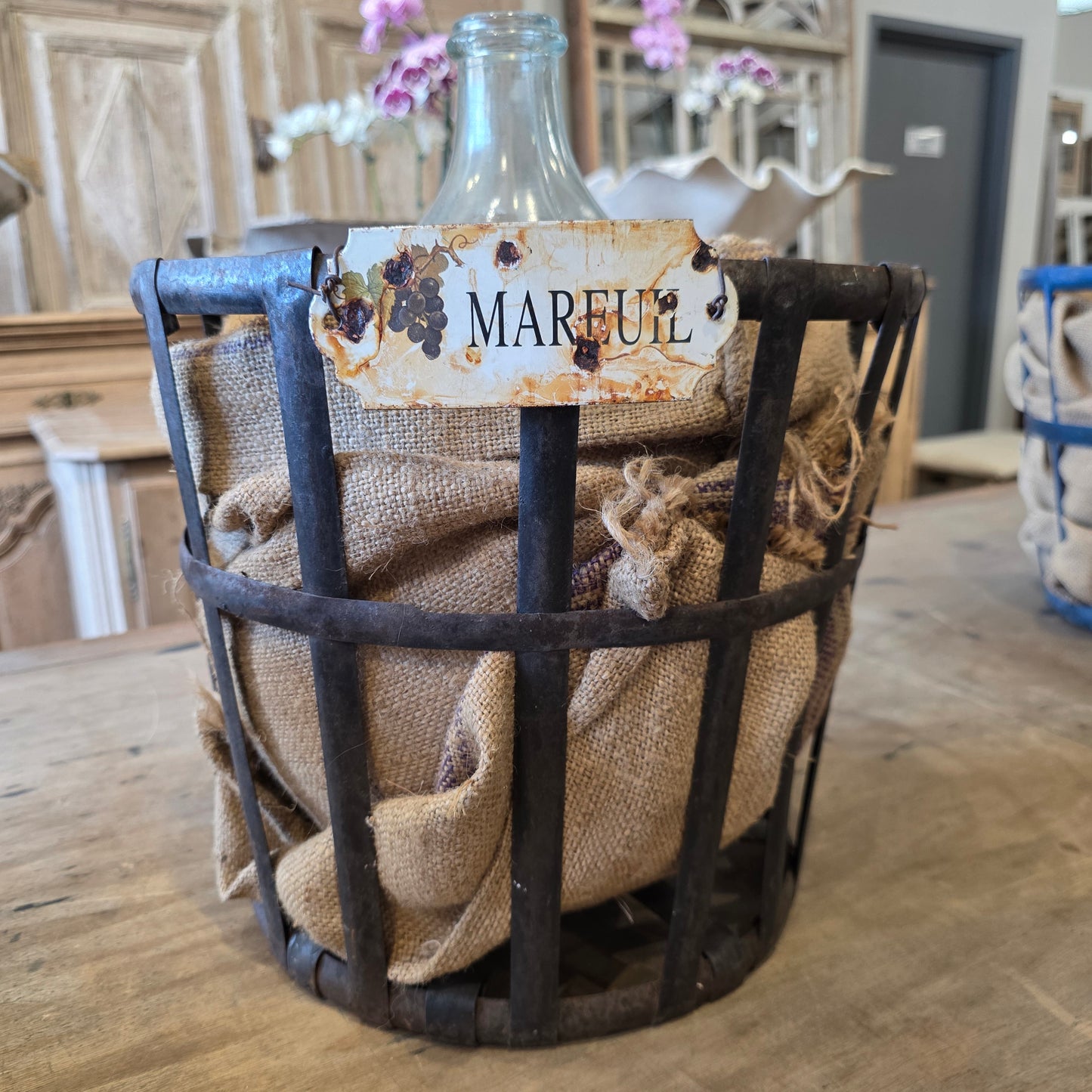 Small Wine Demijohn in Metal Basket