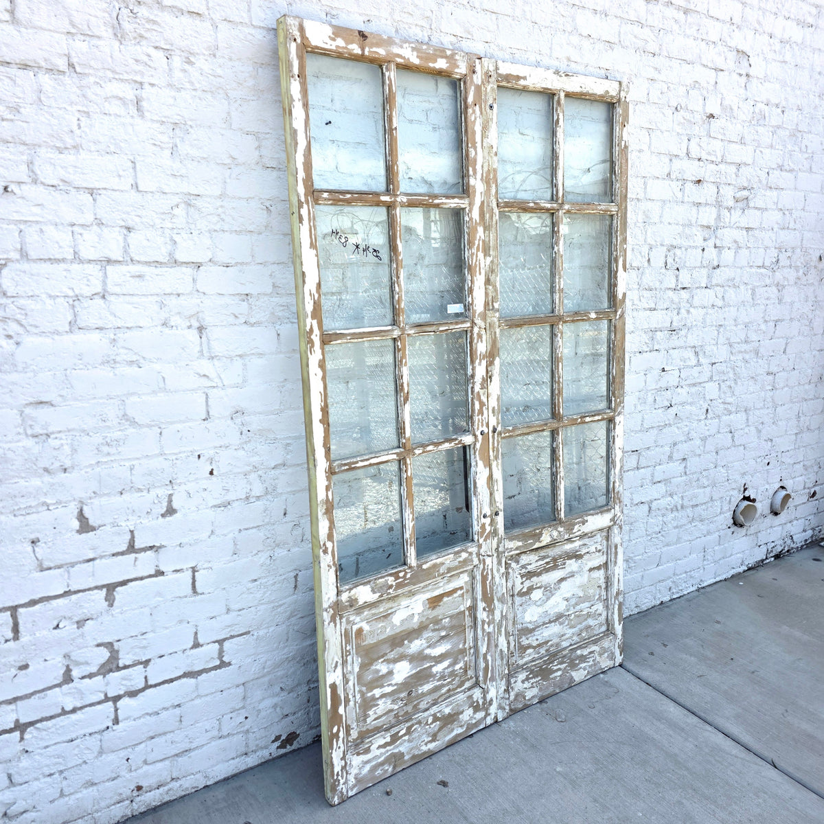 Pair of 8 Lite White Wood French Antique Doors