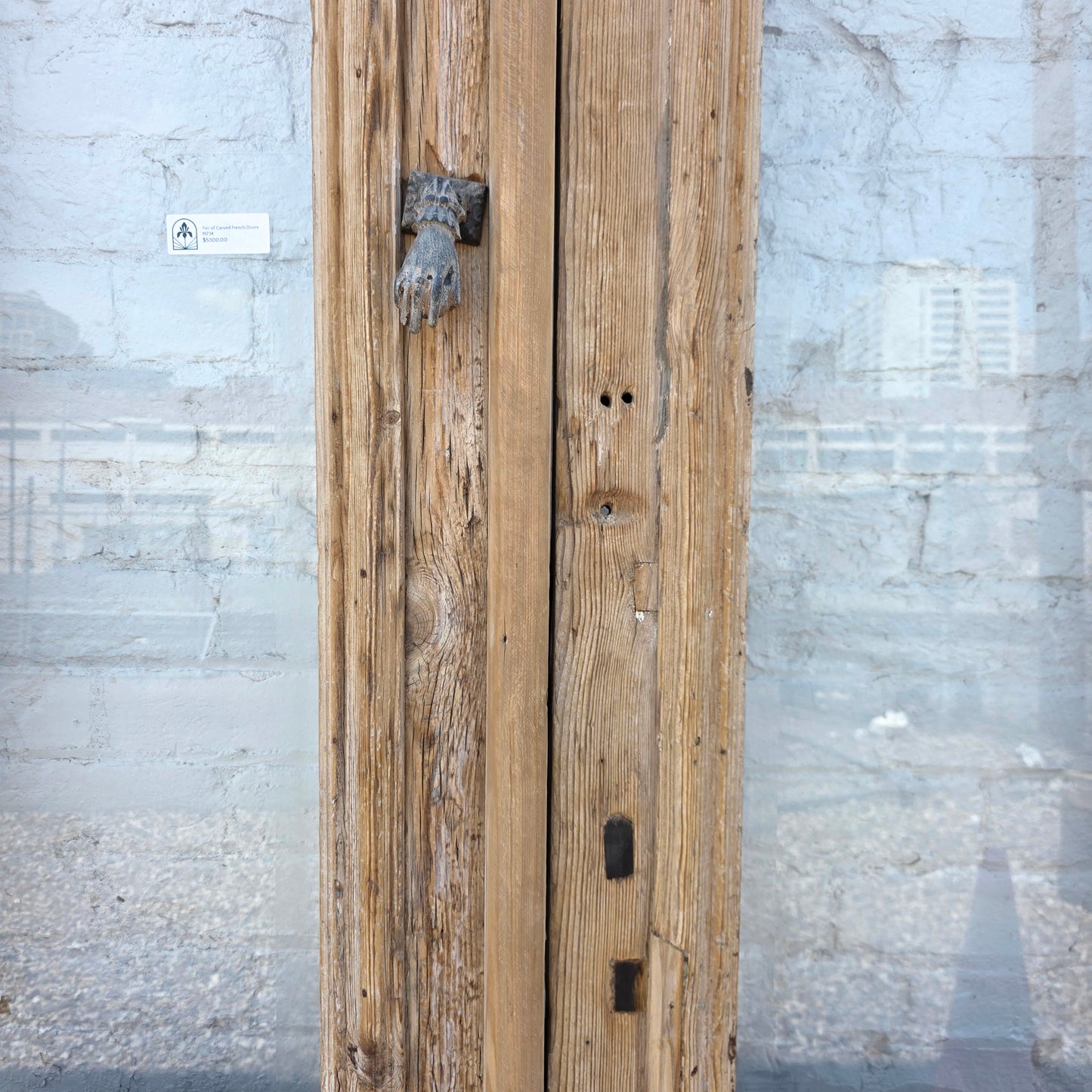 Pair of Carved Wood Doors w/2 Single Glass Lites