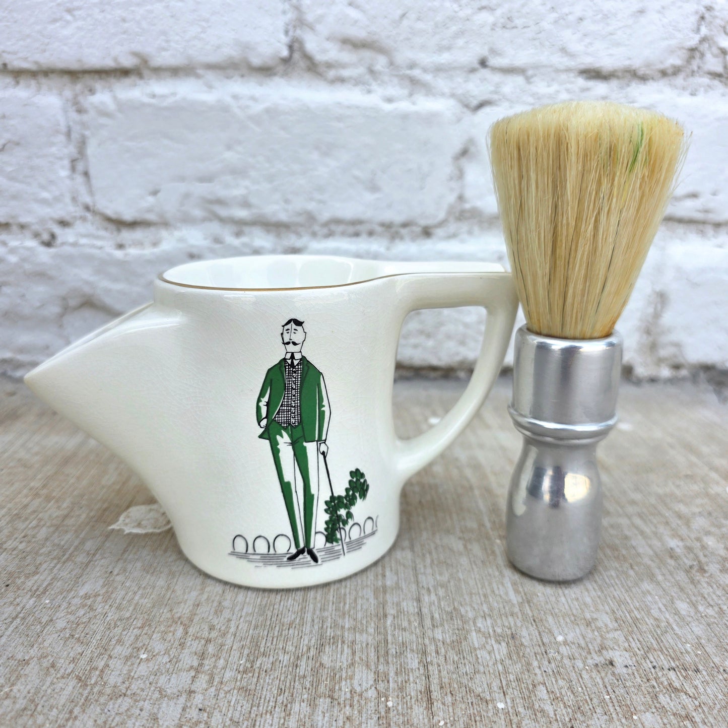 Vintage English Shaving Scuttle Mug with German Dubl Duck Brush (decor)
