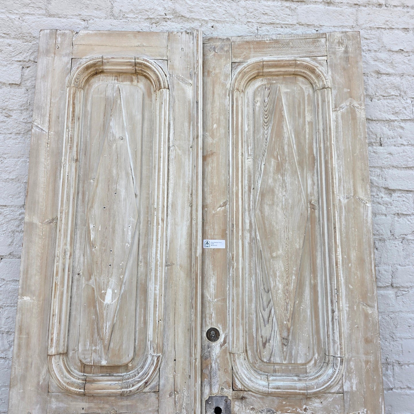Pair of Washed Antique Wood 3-Panel Doors
