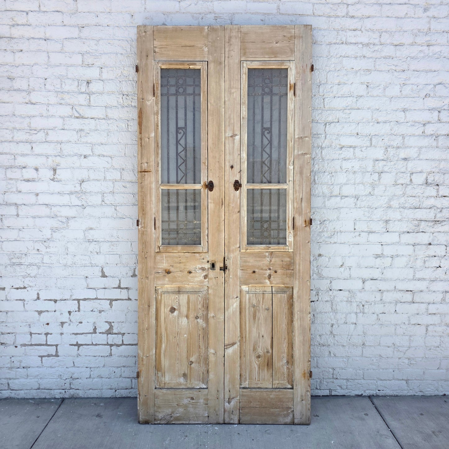 Pair of Wood French Doors with Iron Inserts