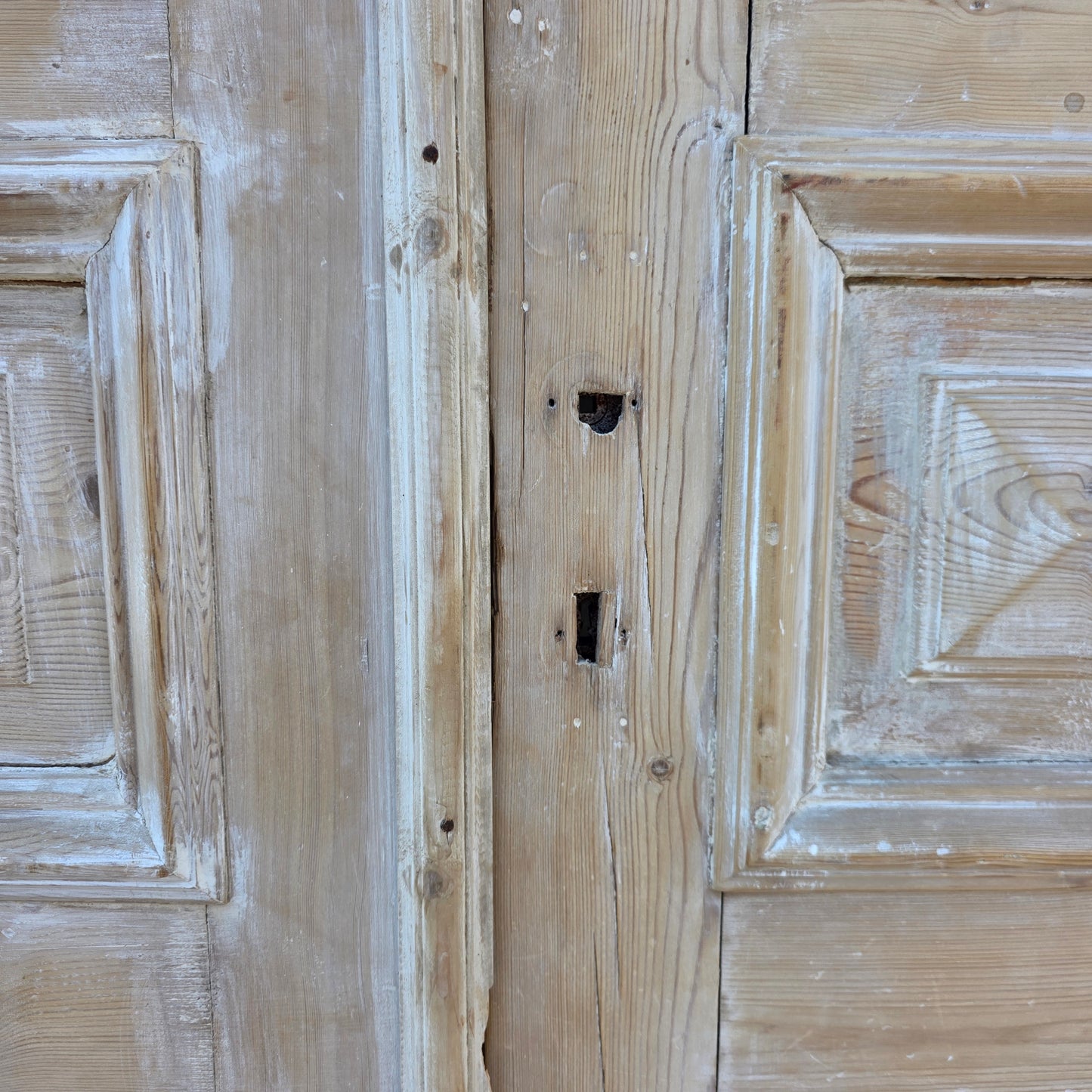 Pair of Washed Antique Wood 3-Panel Doors