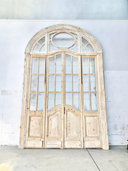 Set of 4 Antique French Doors with 24 Lites and Arched Transom Window