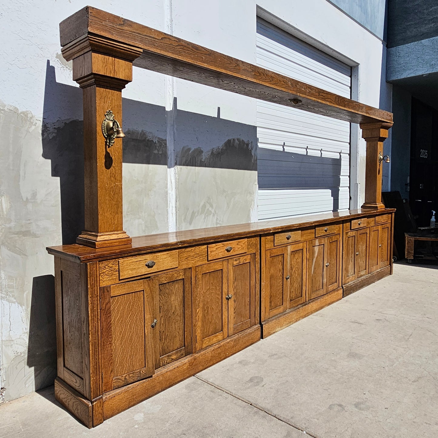 Antique Speakeasy Oak Bar and Backbar Cabinet