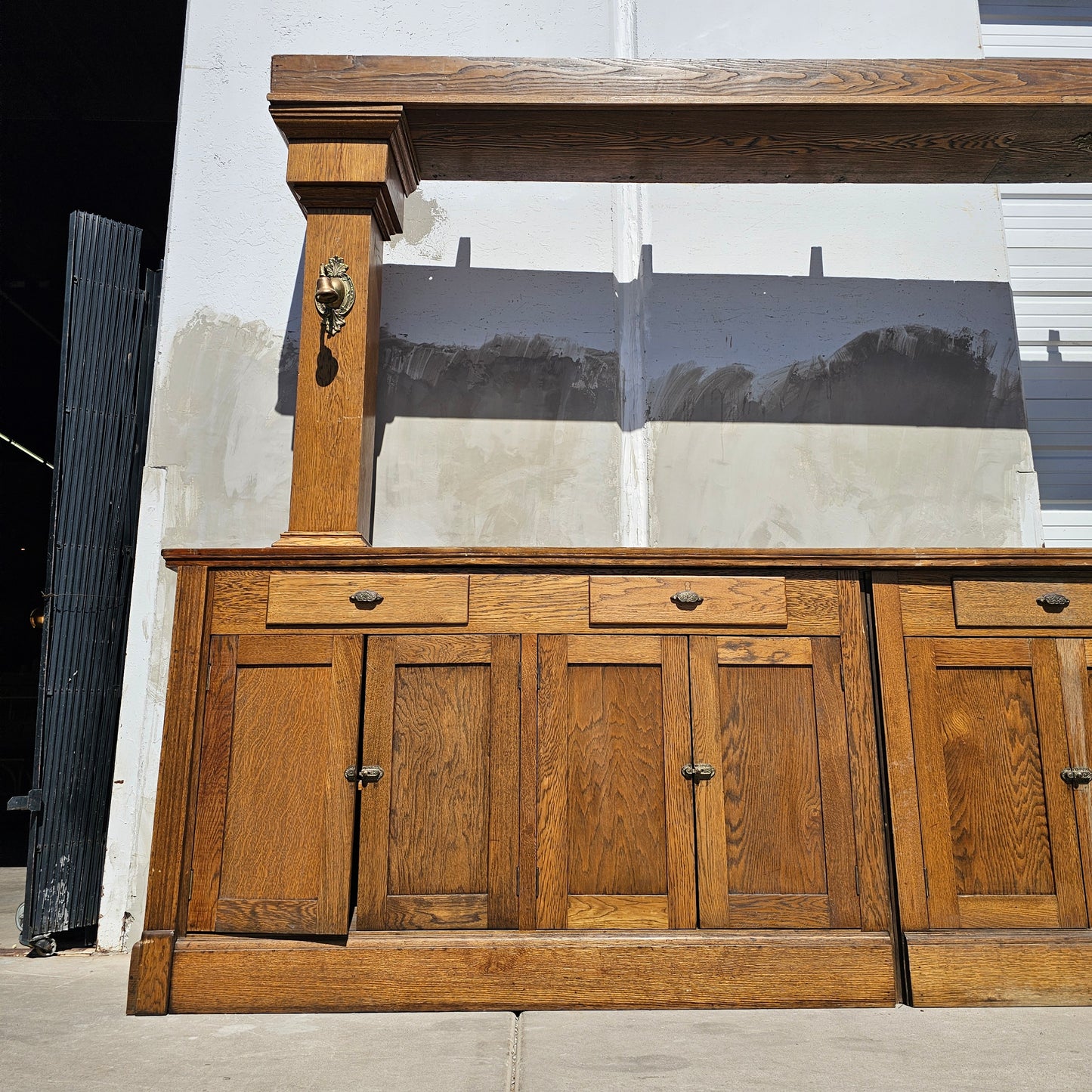Antique Speakeasy Oak Bar and Backbar Cabinet