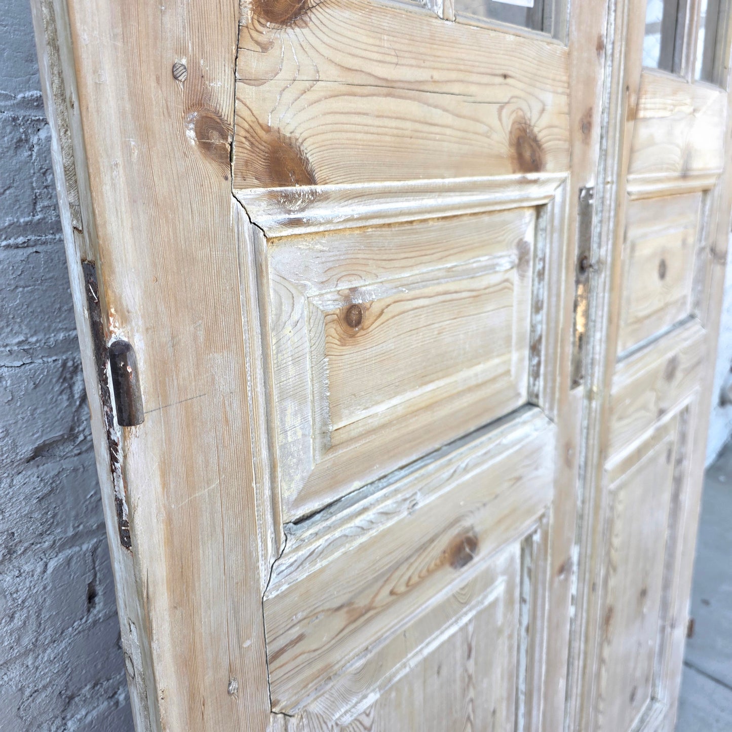 Pair of Washed Antique Wood Doors w/ 10 Lites