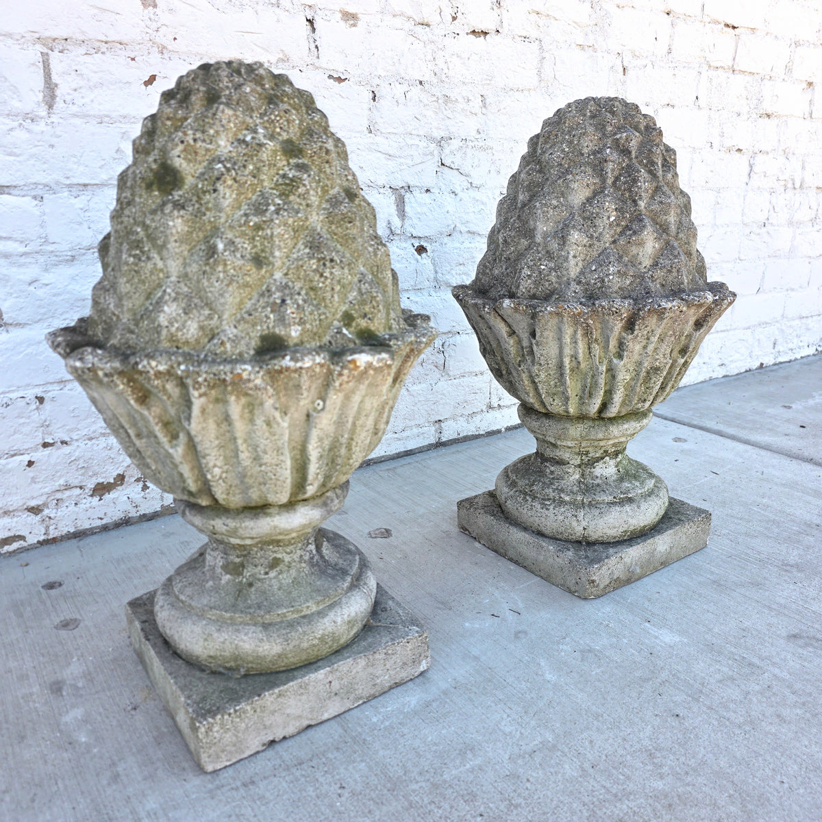 Antique Pair of Concrete Artichoke Finials