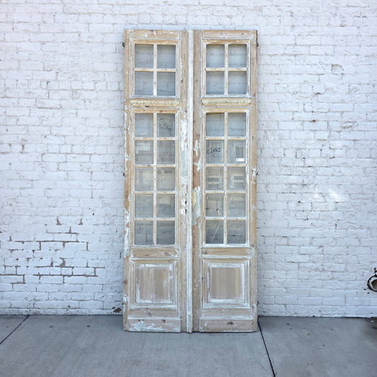 Pair of Antique 42 Lite Washed Wood French Doors