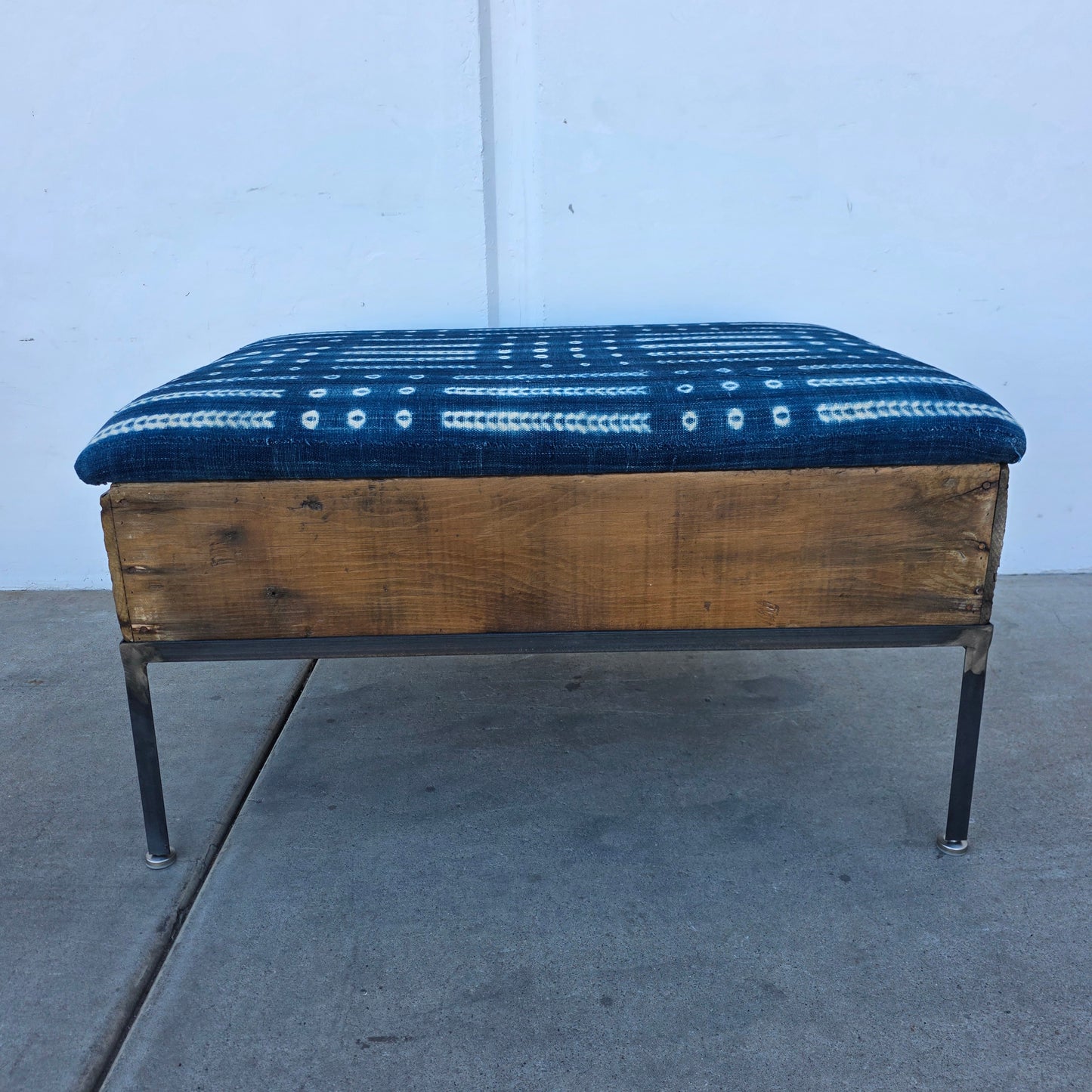 Raisin Box Ottoman with Blue Batik Top