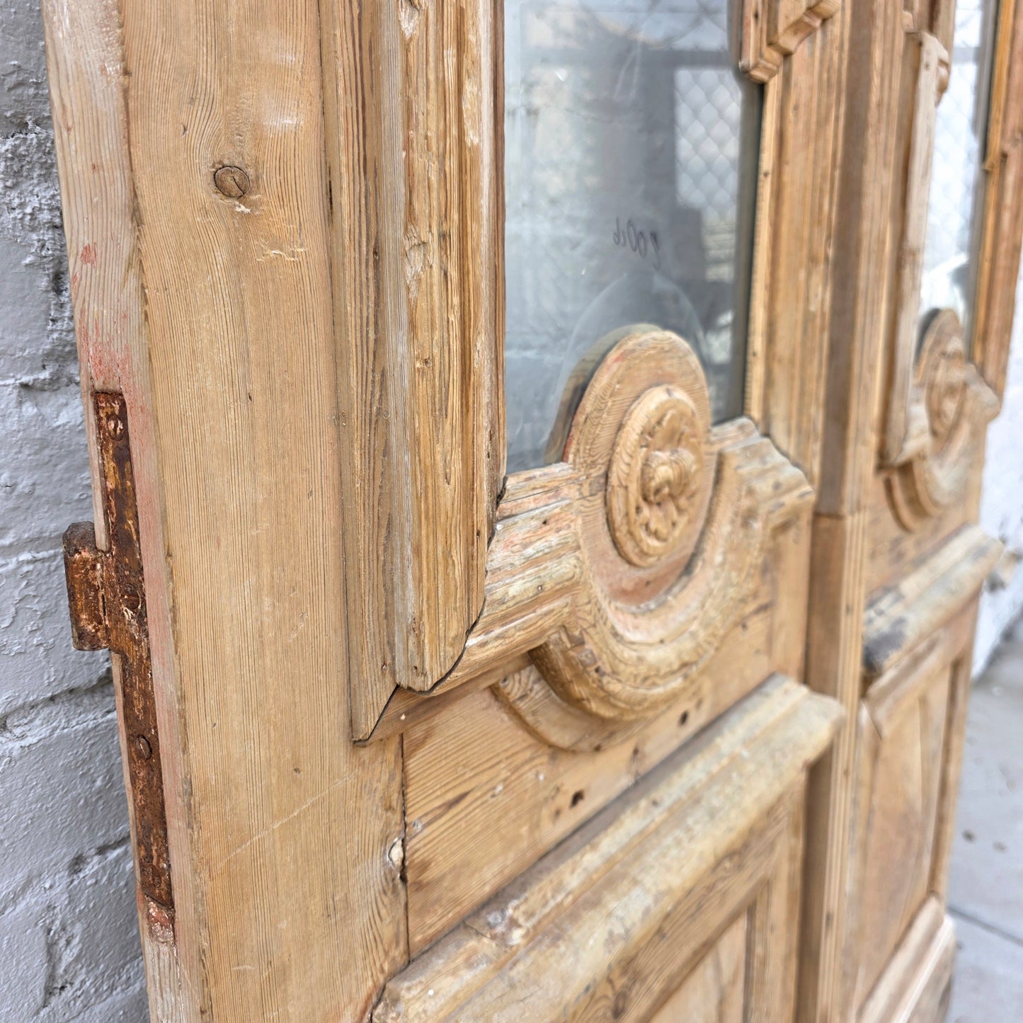 Pair of Antique Wood Carved Doors with Single Glass Lites