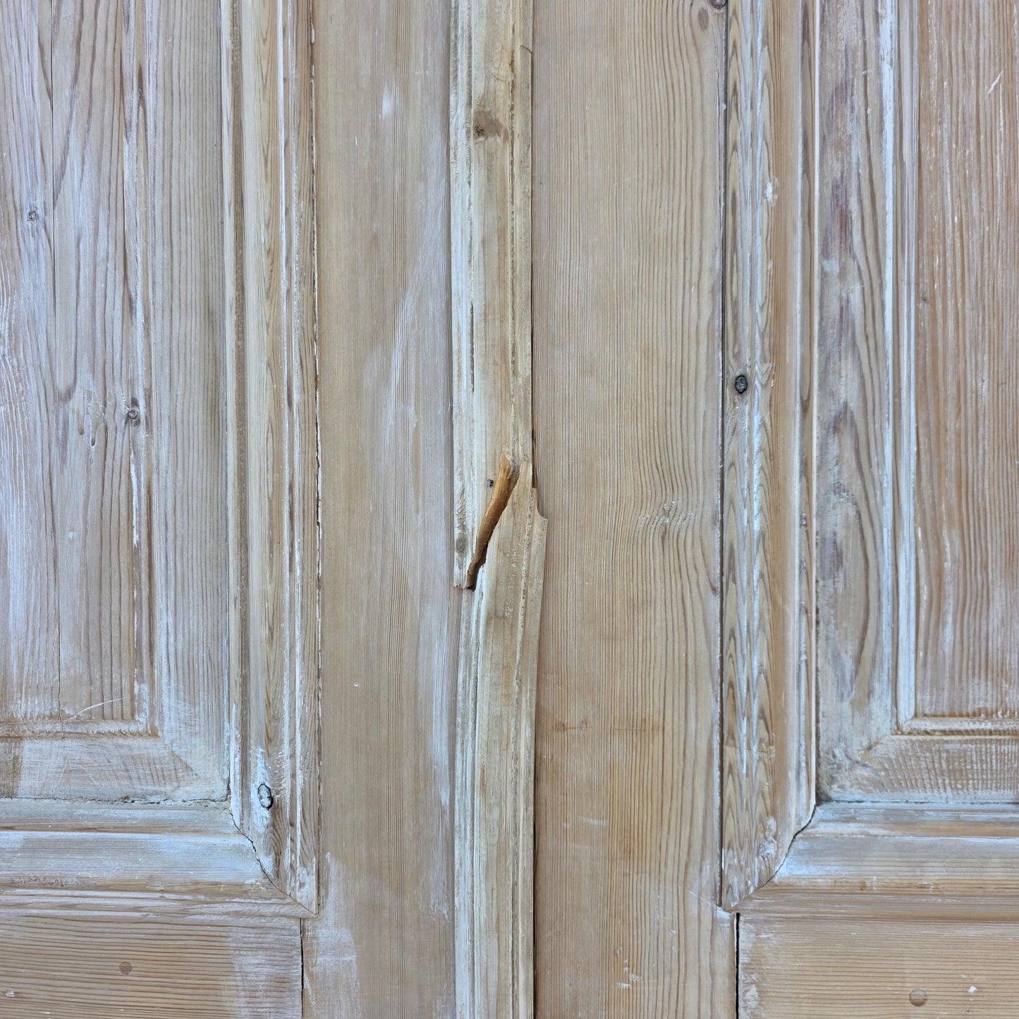 Pair of Washed Antique Wood 3-Panel Doors