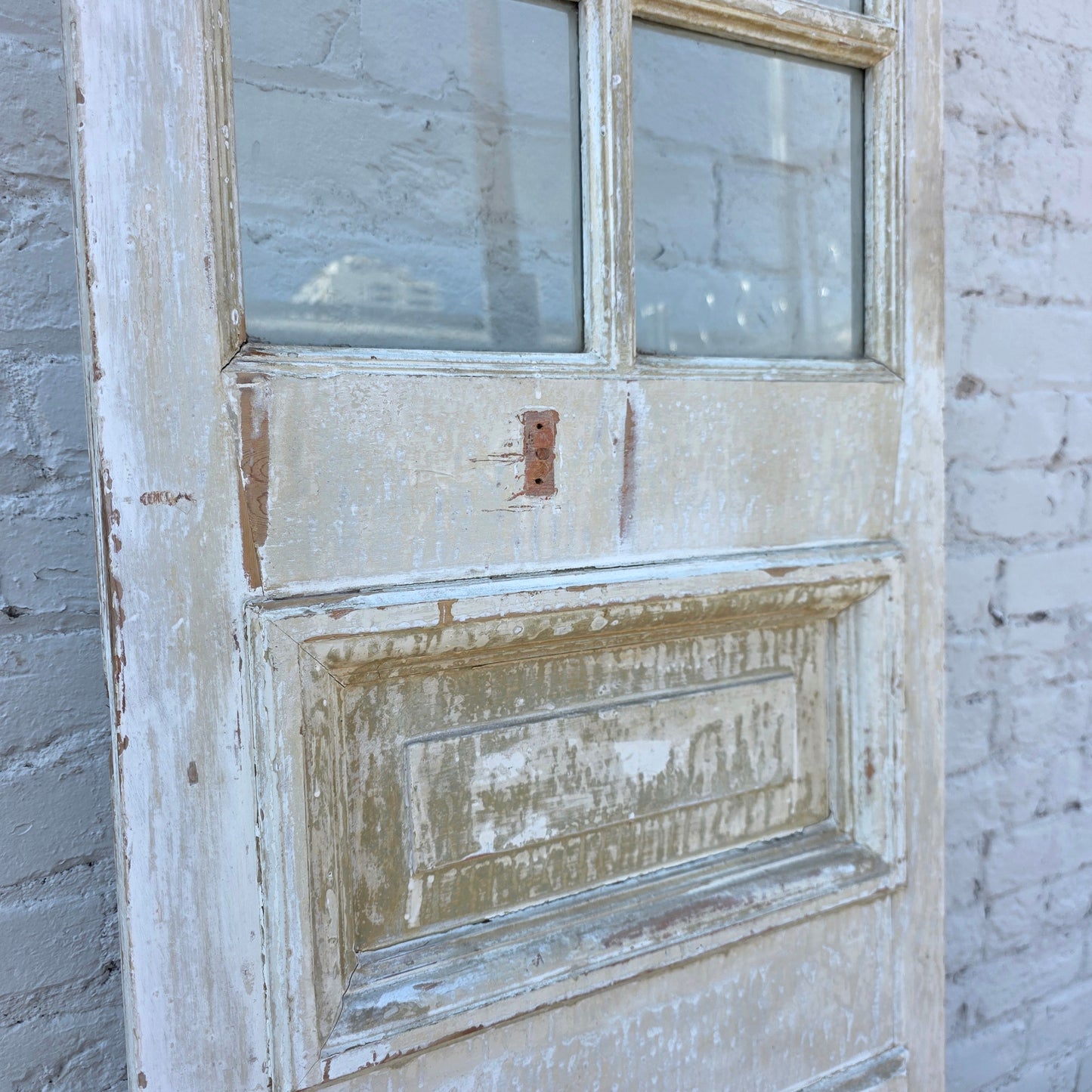 Single 2 Panel 7 Lite Washed Wood French Antique Door