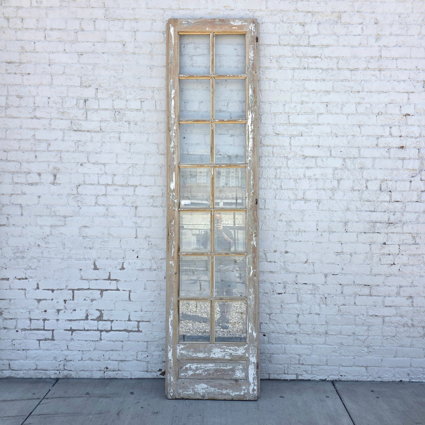 Single 14 Lite Whitewashed Wood Antique French Door