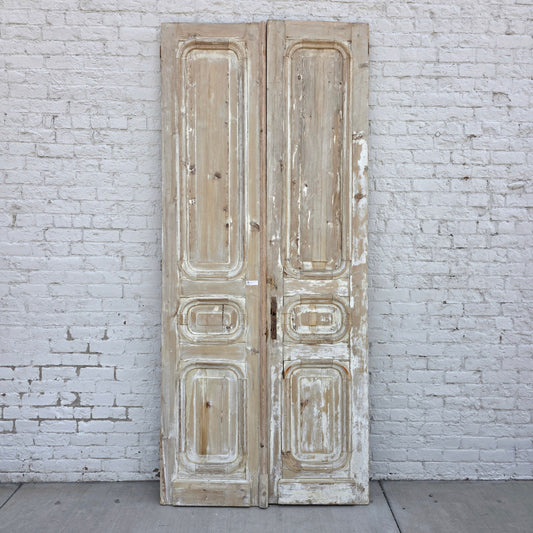 Pair of Antique Solid Wood 3 Curved Panel French Doors