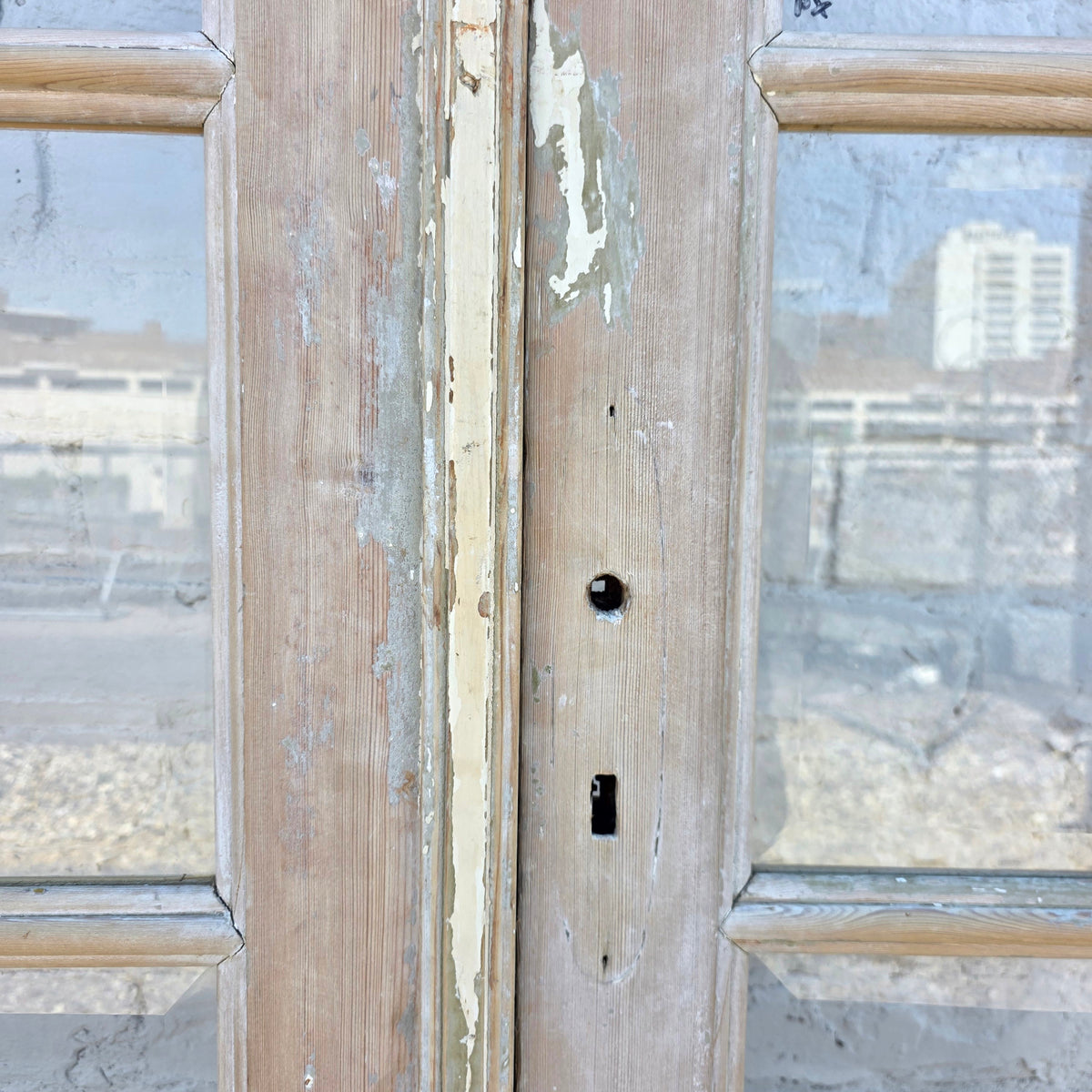Pair of 14 Lite Washed Wood French Antique Doors