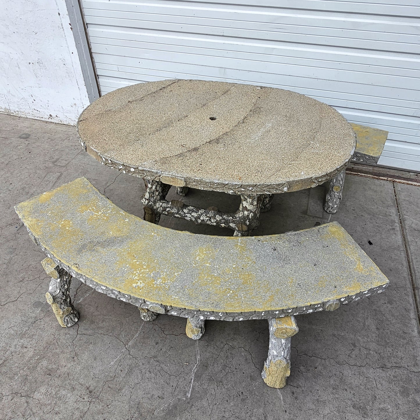 Faux Bois Table and 2 Benches