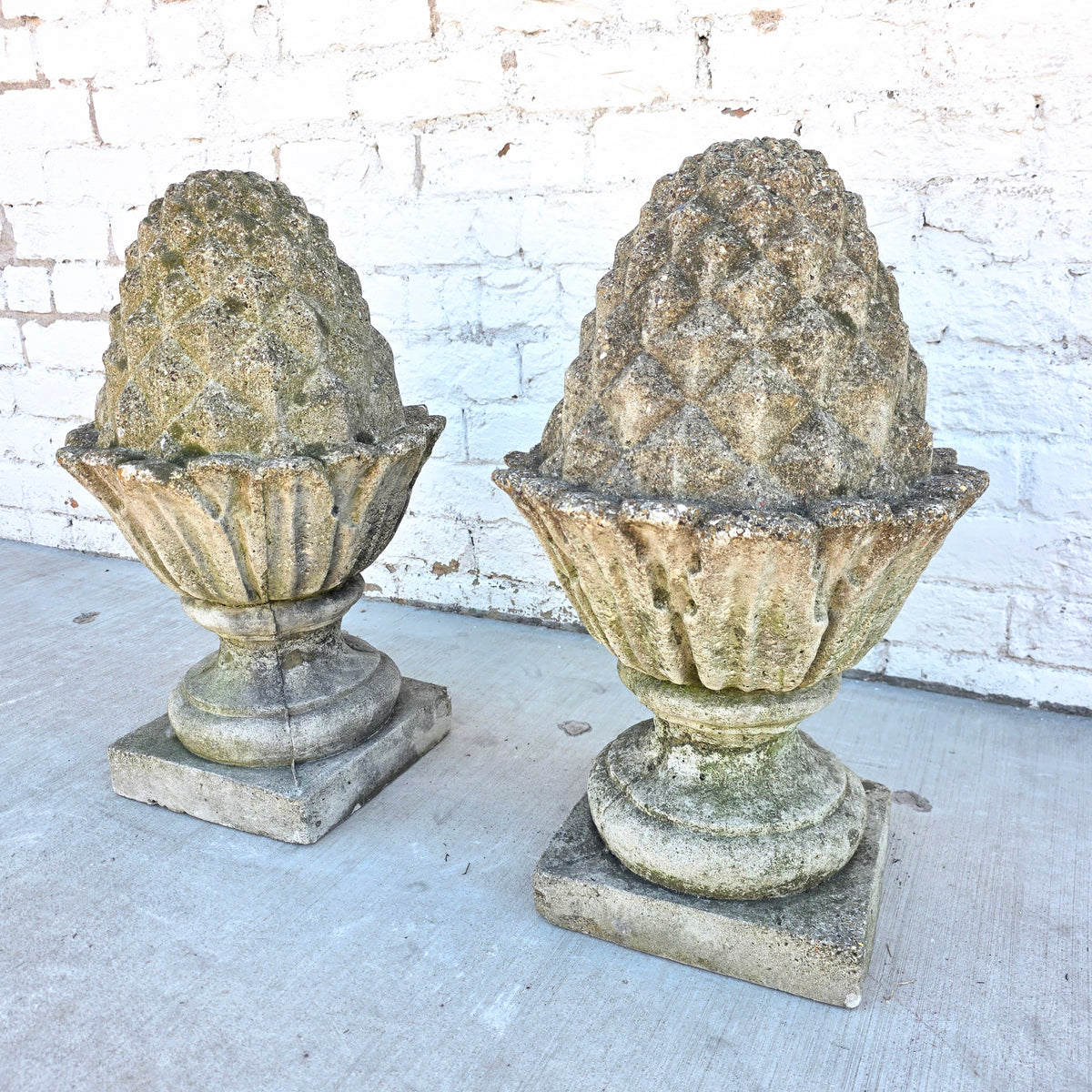 Antique Pair of Concrete Artichoke Finials