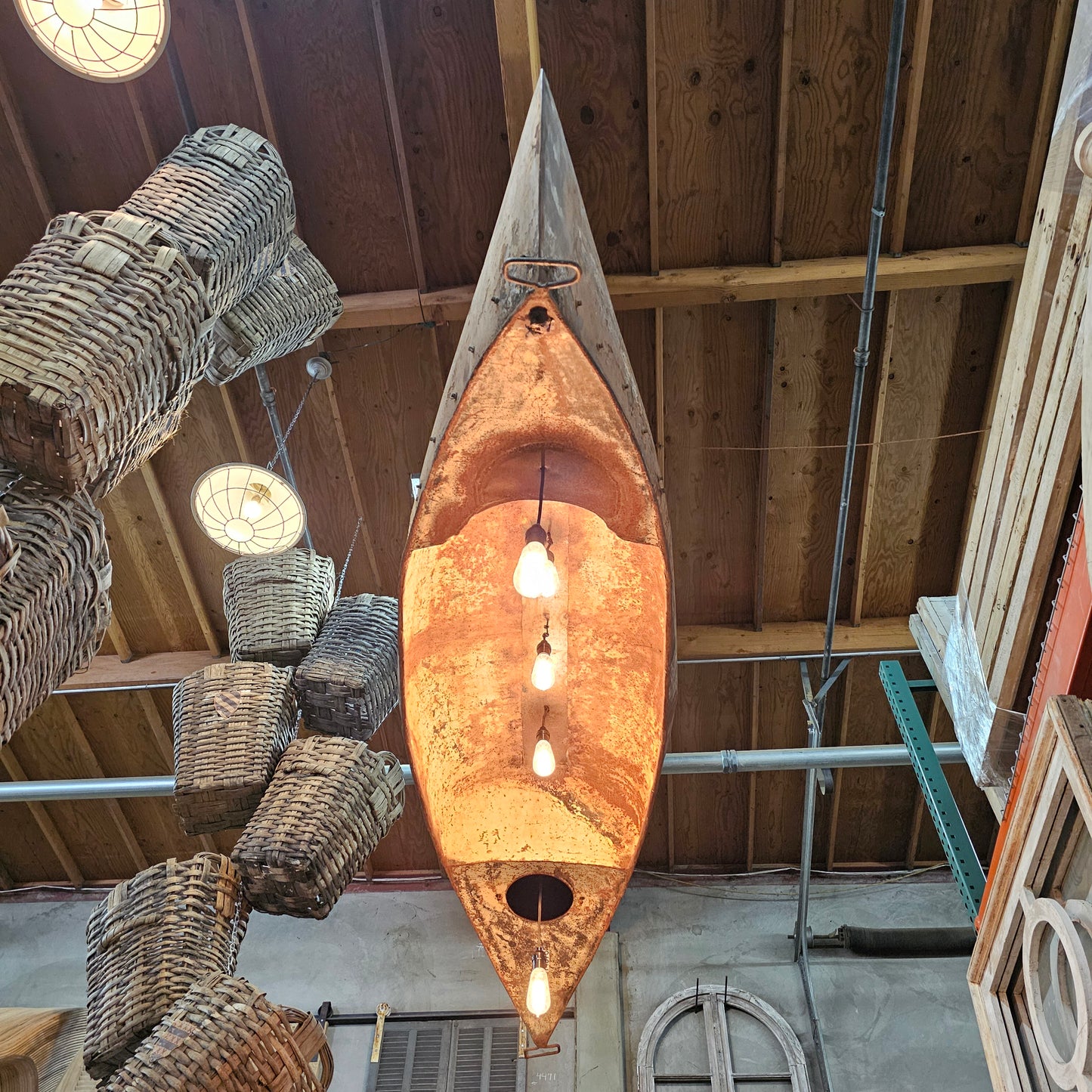 Antique Rusty Metal Canoe Pendant Light