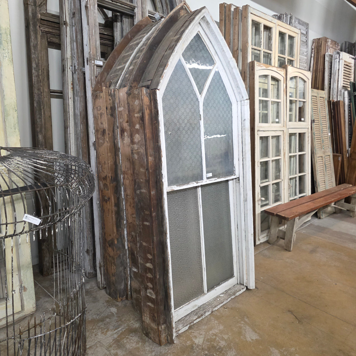 Arched 5 Pane Gothic Style White Wood Church Window