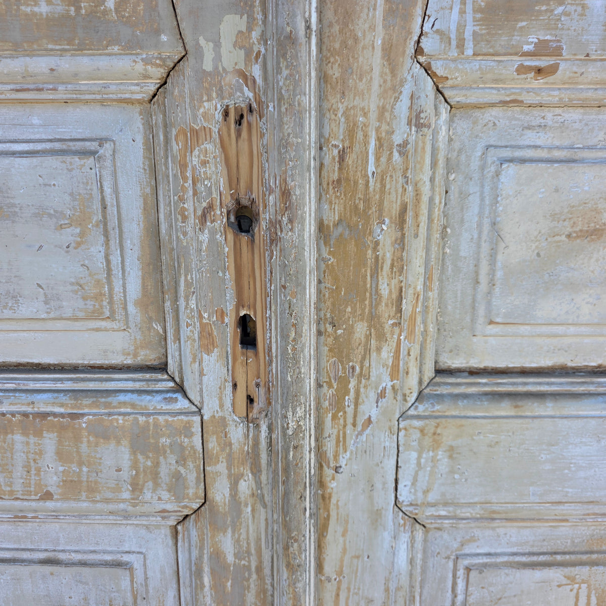 Pair of 2 Panel 5 Lite Washed Wood French Antique Doors