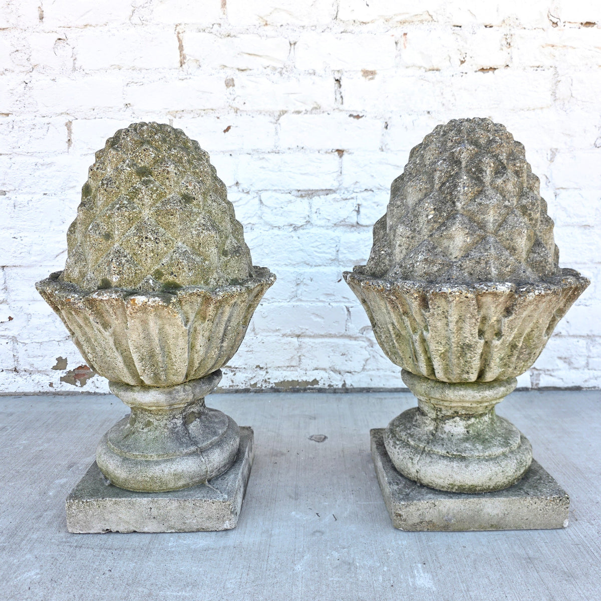 Antique Pair of Concrete Artichoke Finials