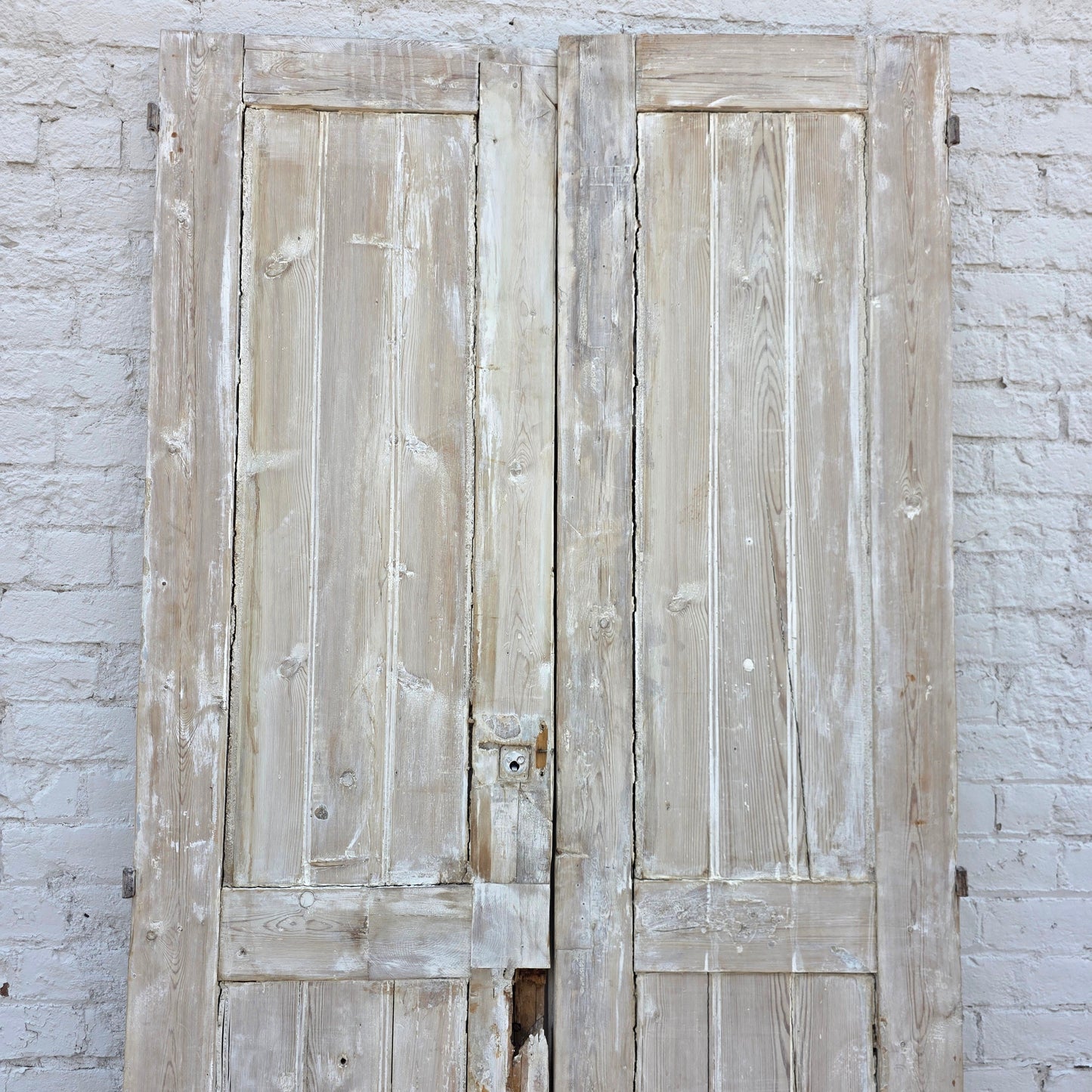 Pair of Washed Antique Wood 3-Panel Doors