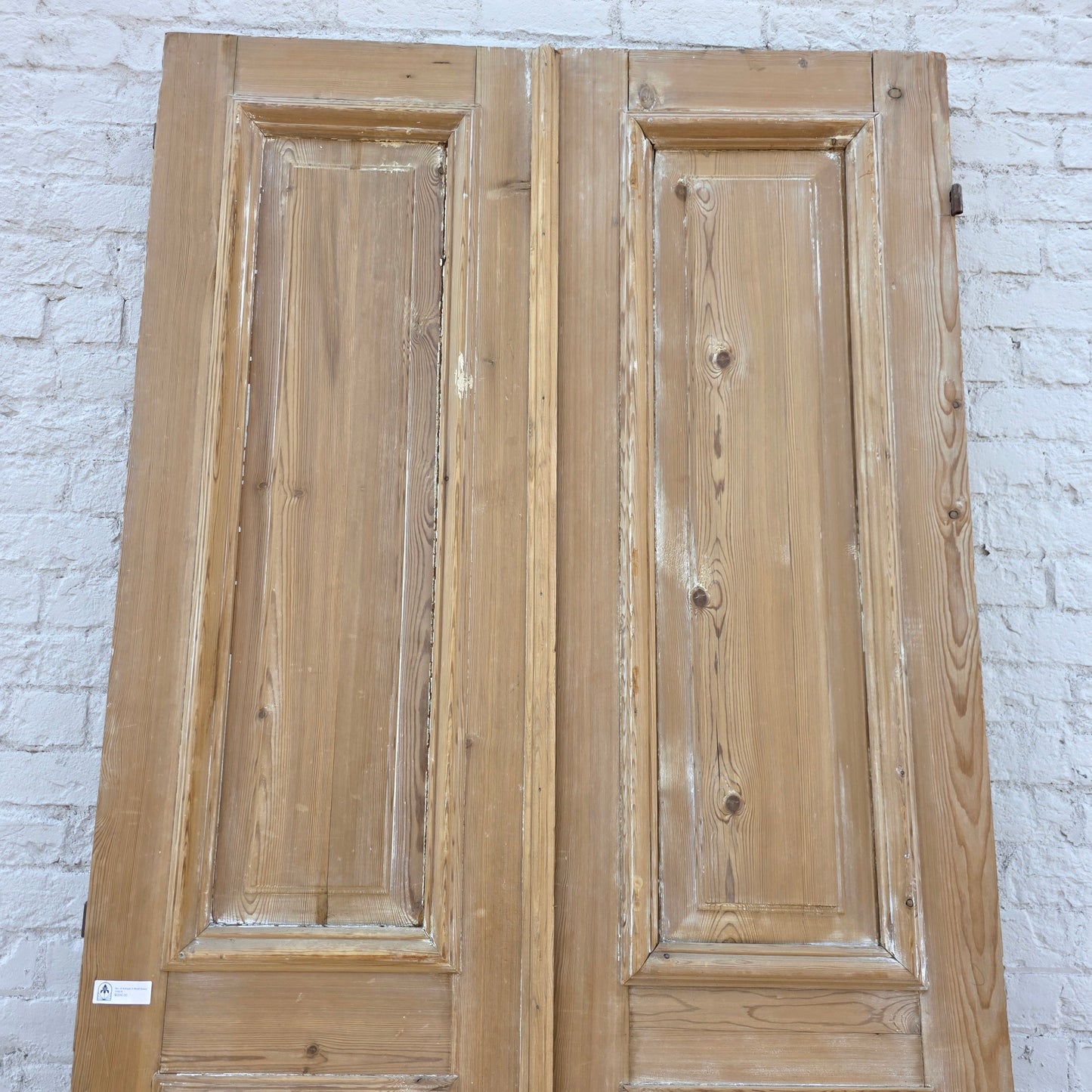 Pair of Washed Antique Wood 3-Panel Doors