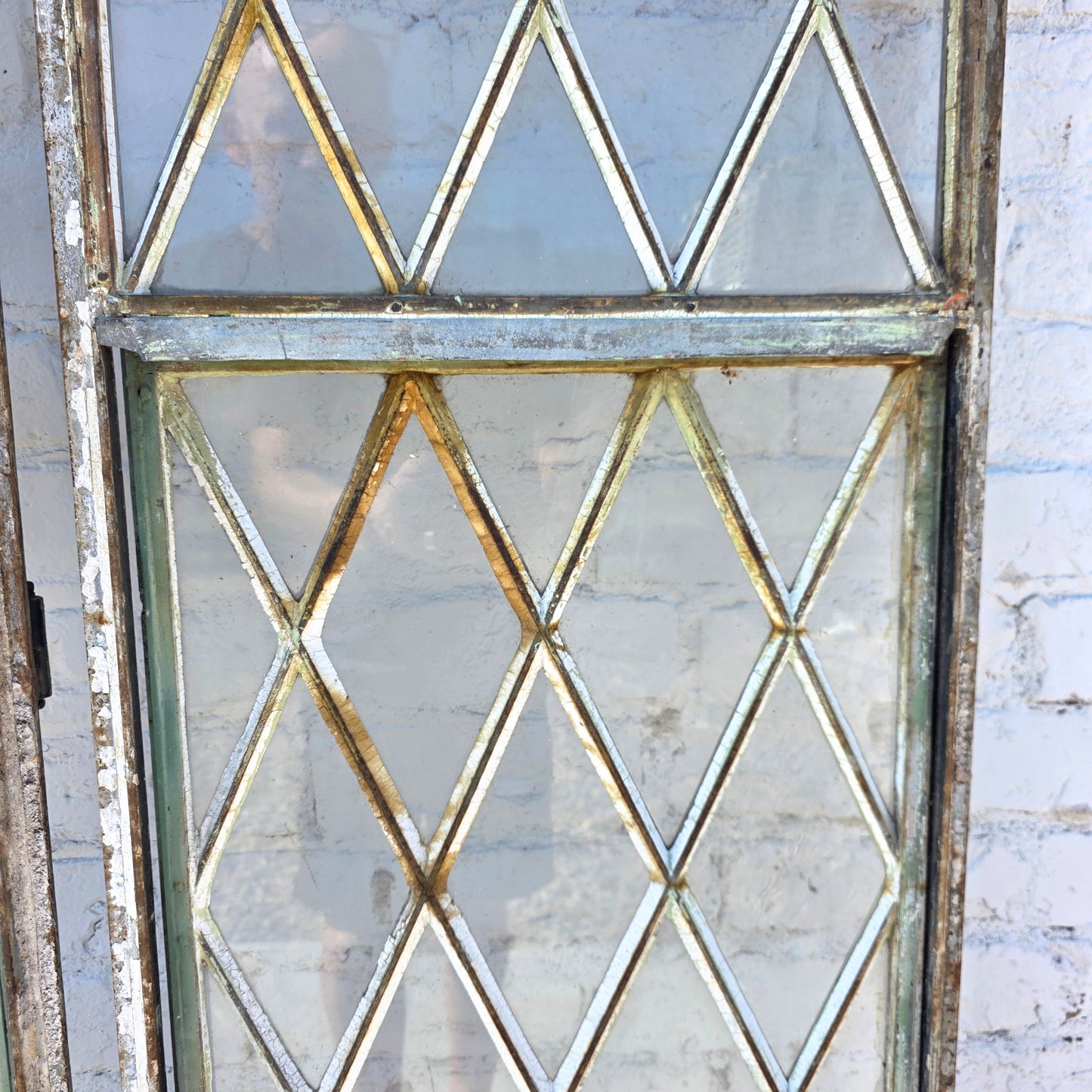 Pair of Arched Steel Windows with Diamond Panes