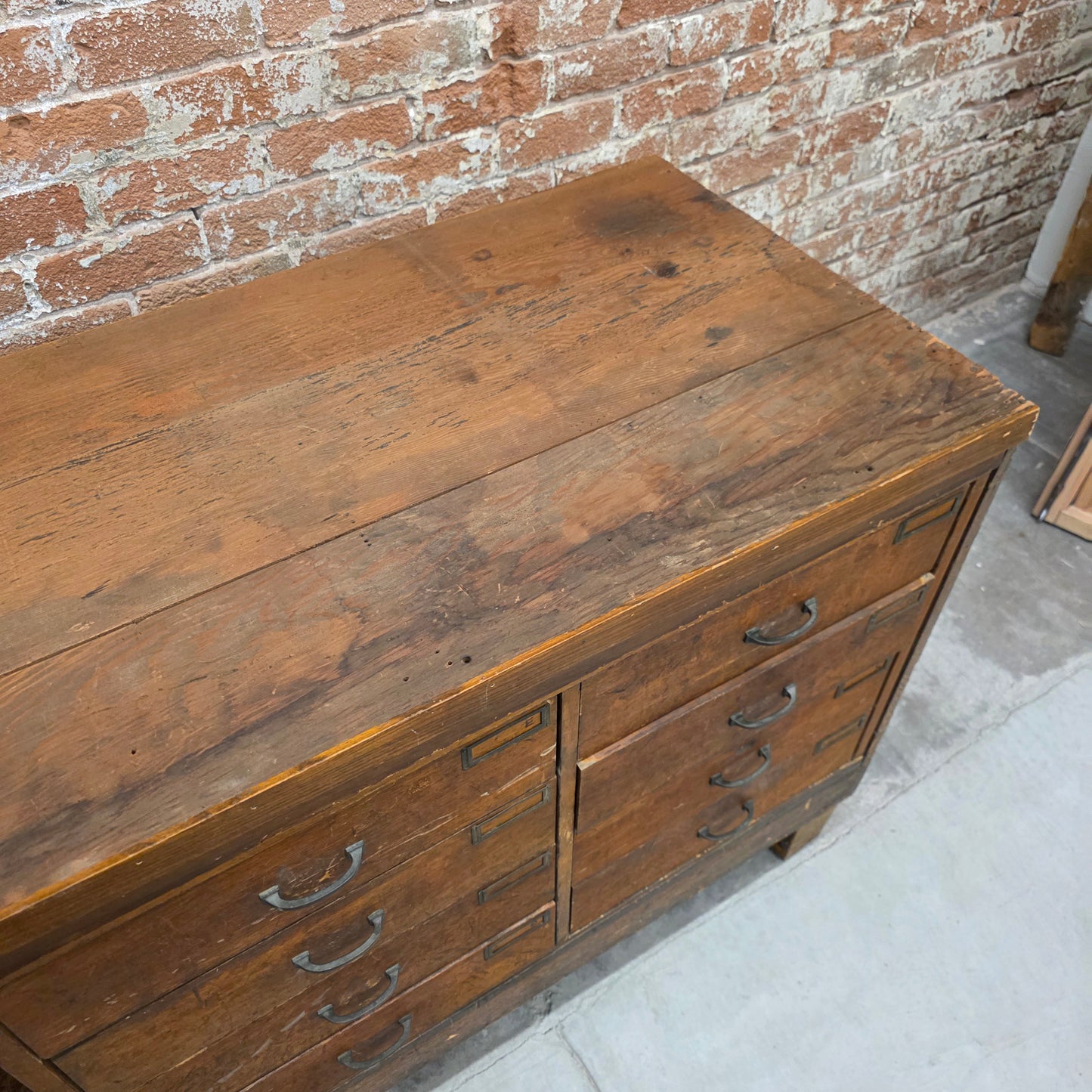 Antique Oak Industrial Hardware Store Cabinet