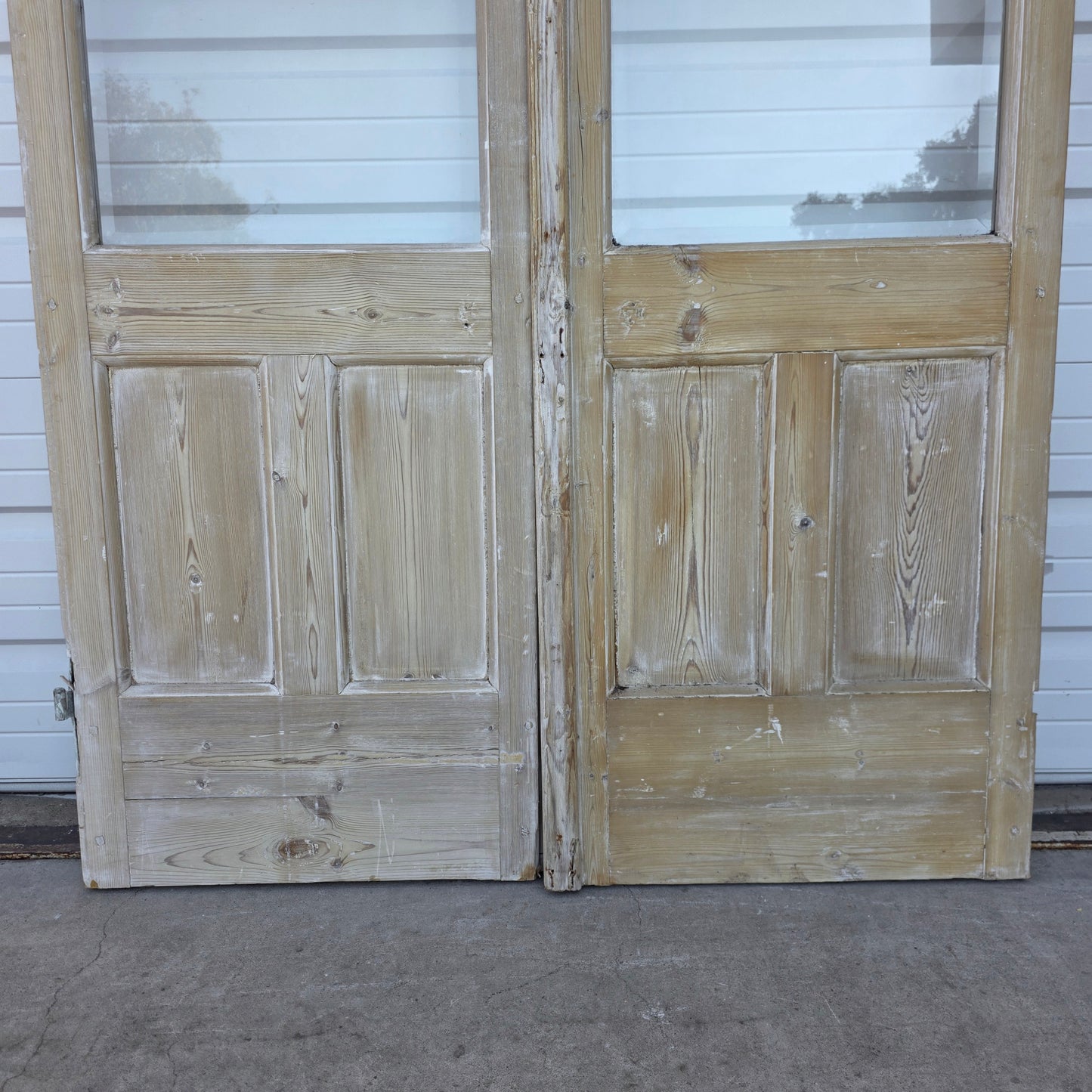 Pair of Wood French Doors w/8 Beveled Glass Panes