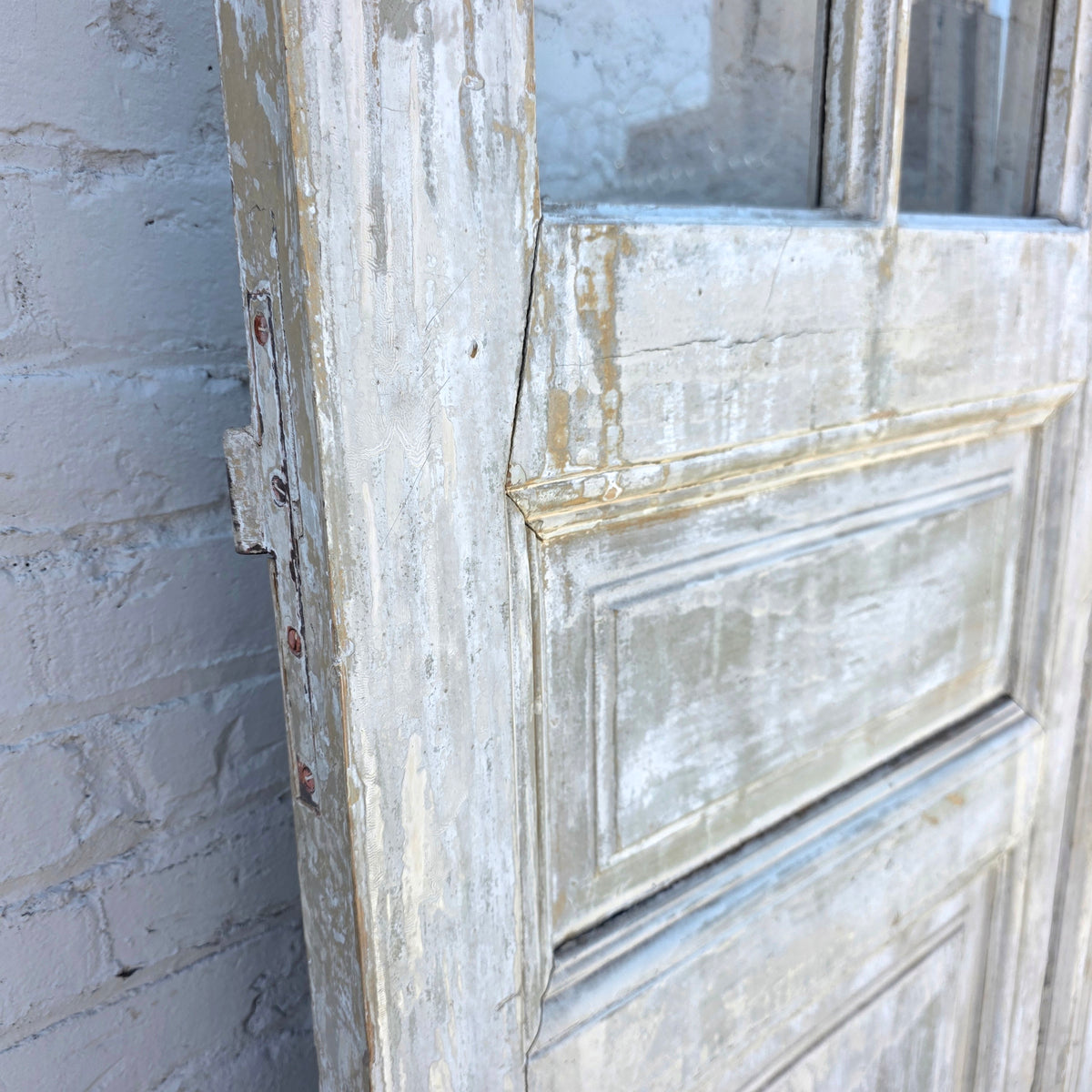 Pair of 2 Panel 5 Lite Washed Wood French Antique Doors