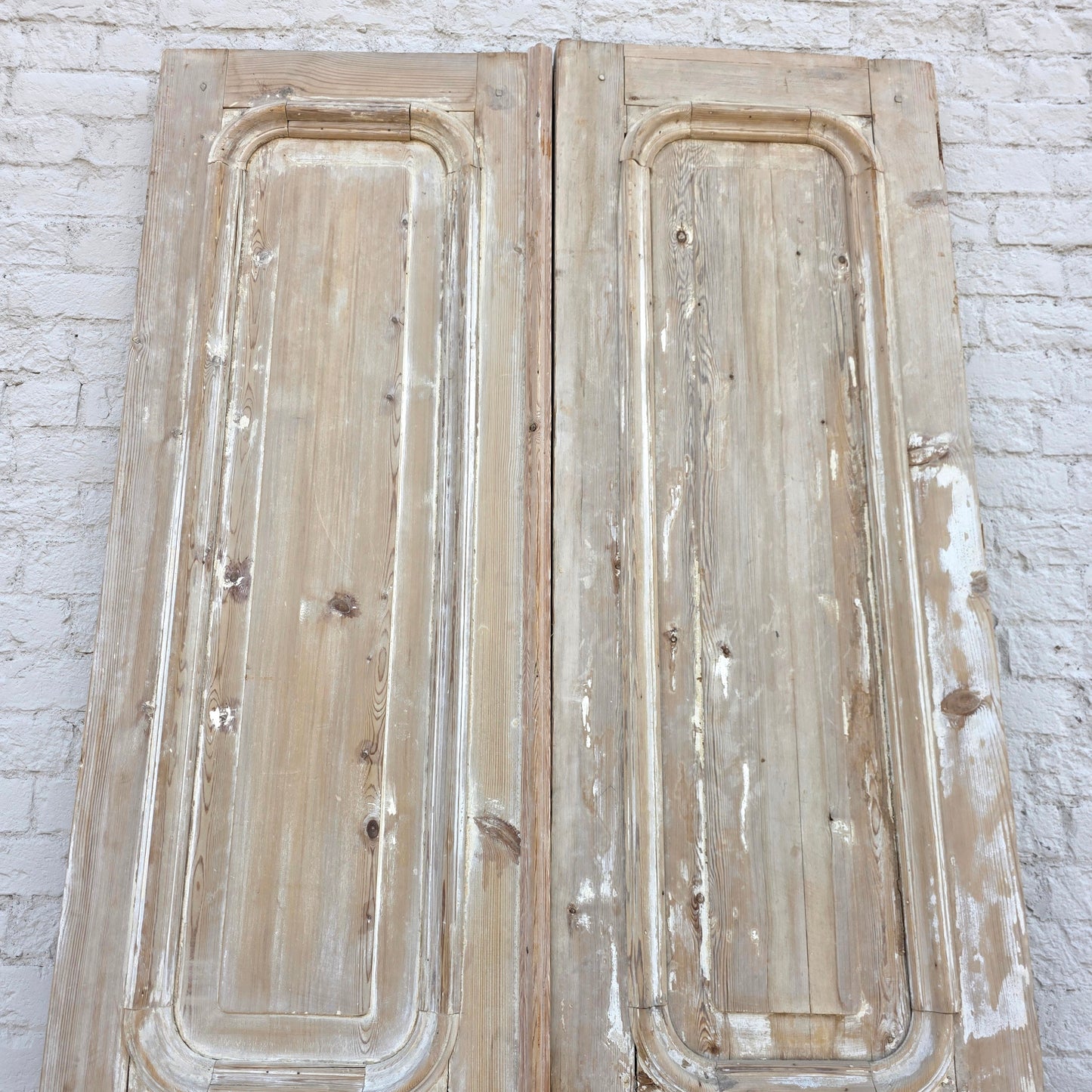 Pair of Antique Solid Wood 3 Curved Panel French Doors