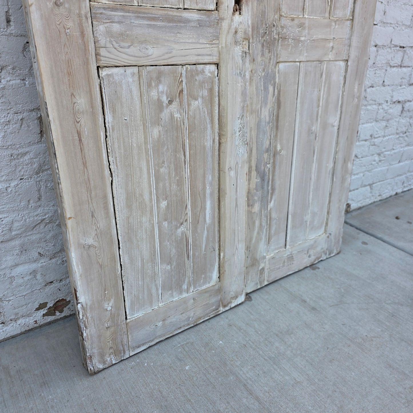 Pair of Washed Antique Wood 3-Panel Doors