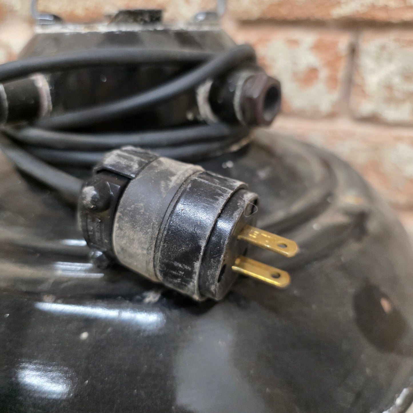 Enamel Industrial Pendant Light with Glass Globe and Cage