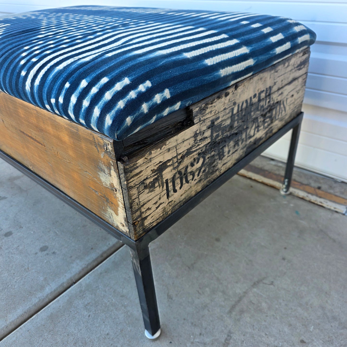 Raisin Box Ottoman with Blue Batik Top