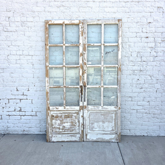 Pair of 8 Lite White Wood French Antique Doors