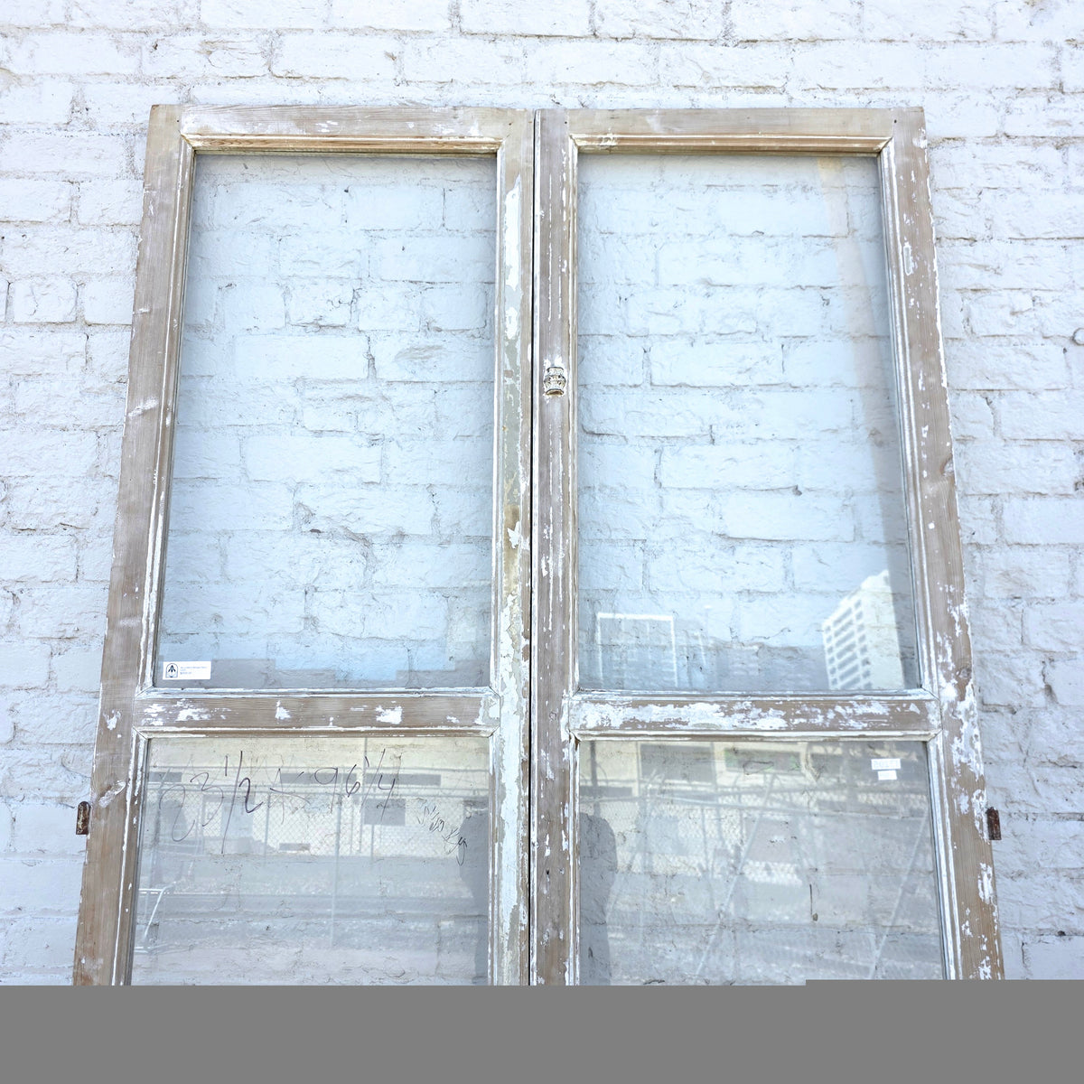 Pair of 2 Lite Painted Wood Antique Doors