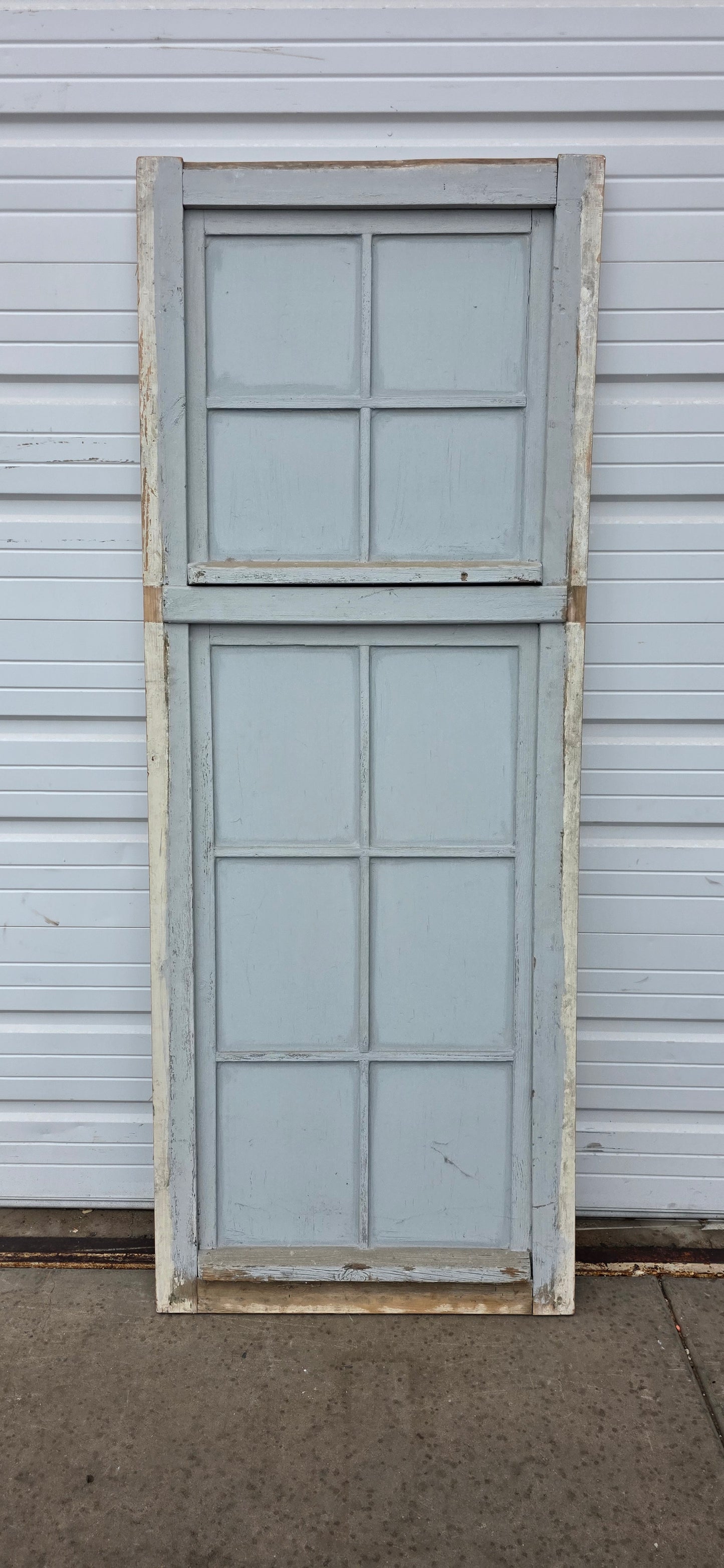 10 Pane Repurposed White Wood Rectangle Mirror with Transom