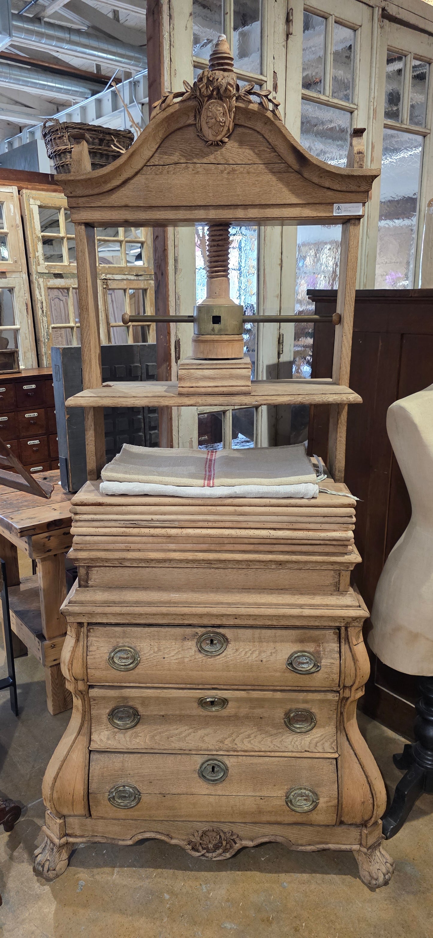 Antique French Bleached Linen Press Cabinet