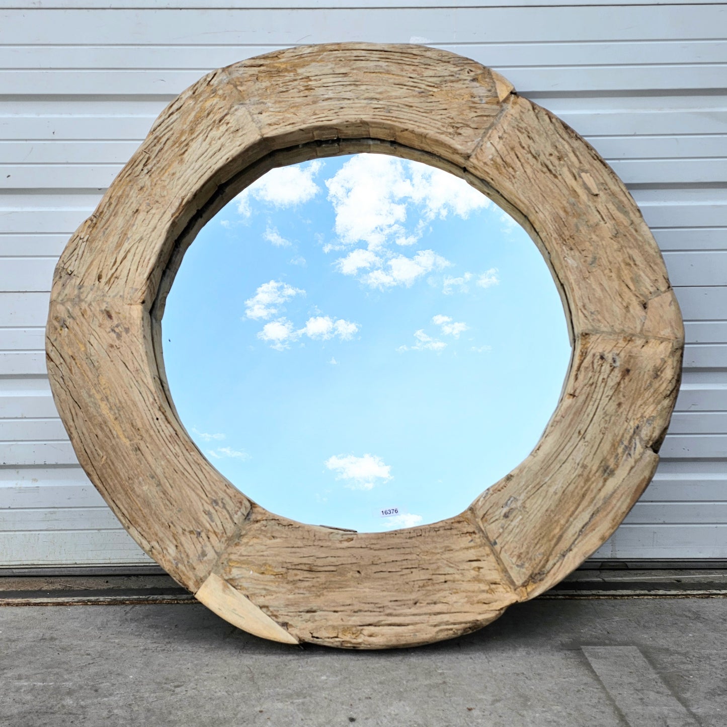 Architectural Round Wooden Mirror