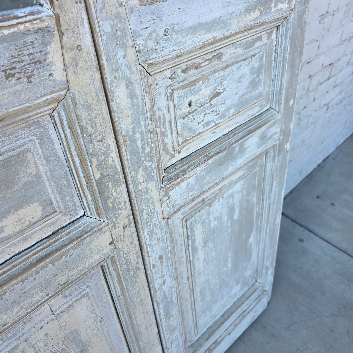 Pair of 2 Panel 5 Lite Washed Wood French Antique Doors