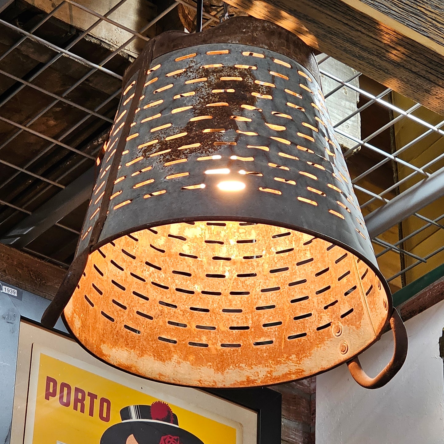 Repurposed Olive Bucket Pendant Light