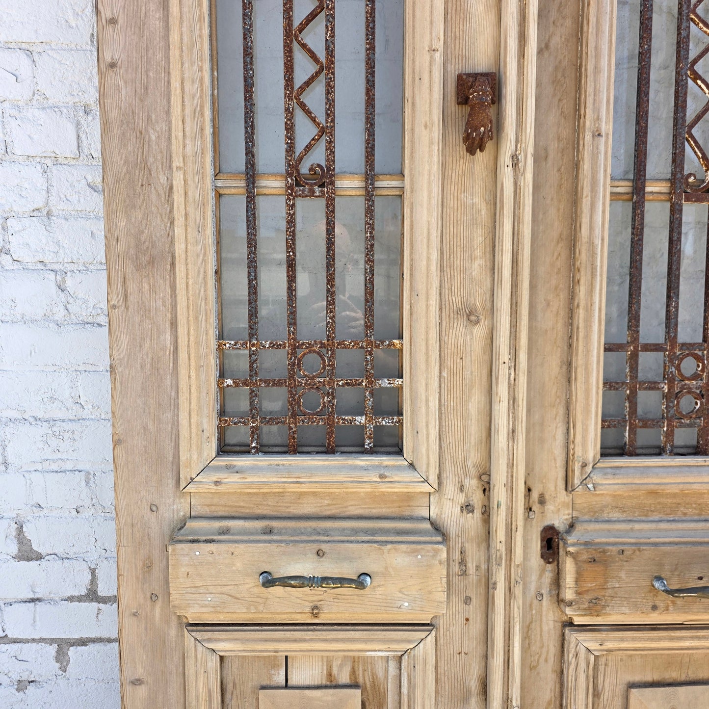 Pair of Wood French Doors with Iron Inserts