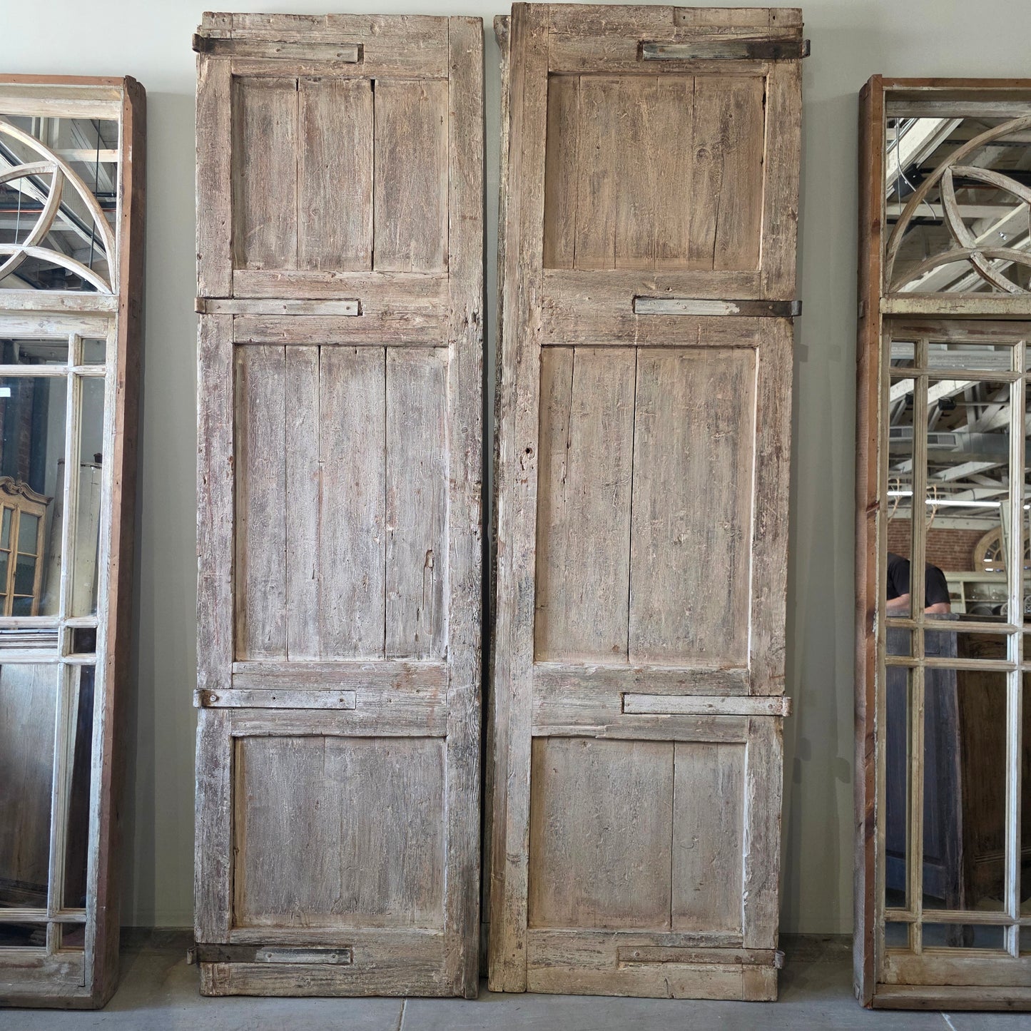 Pair of Antique Diamond Panel Carved Doors w/3 Panels