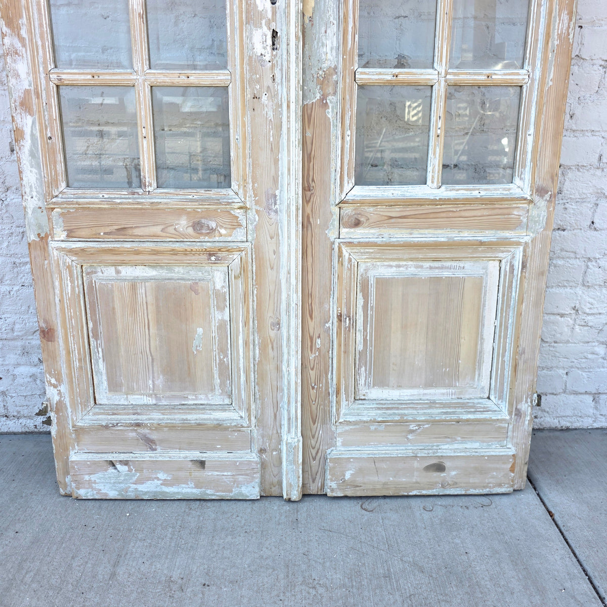 Pair of Antique 42 Lite Washed Wood French Doors
